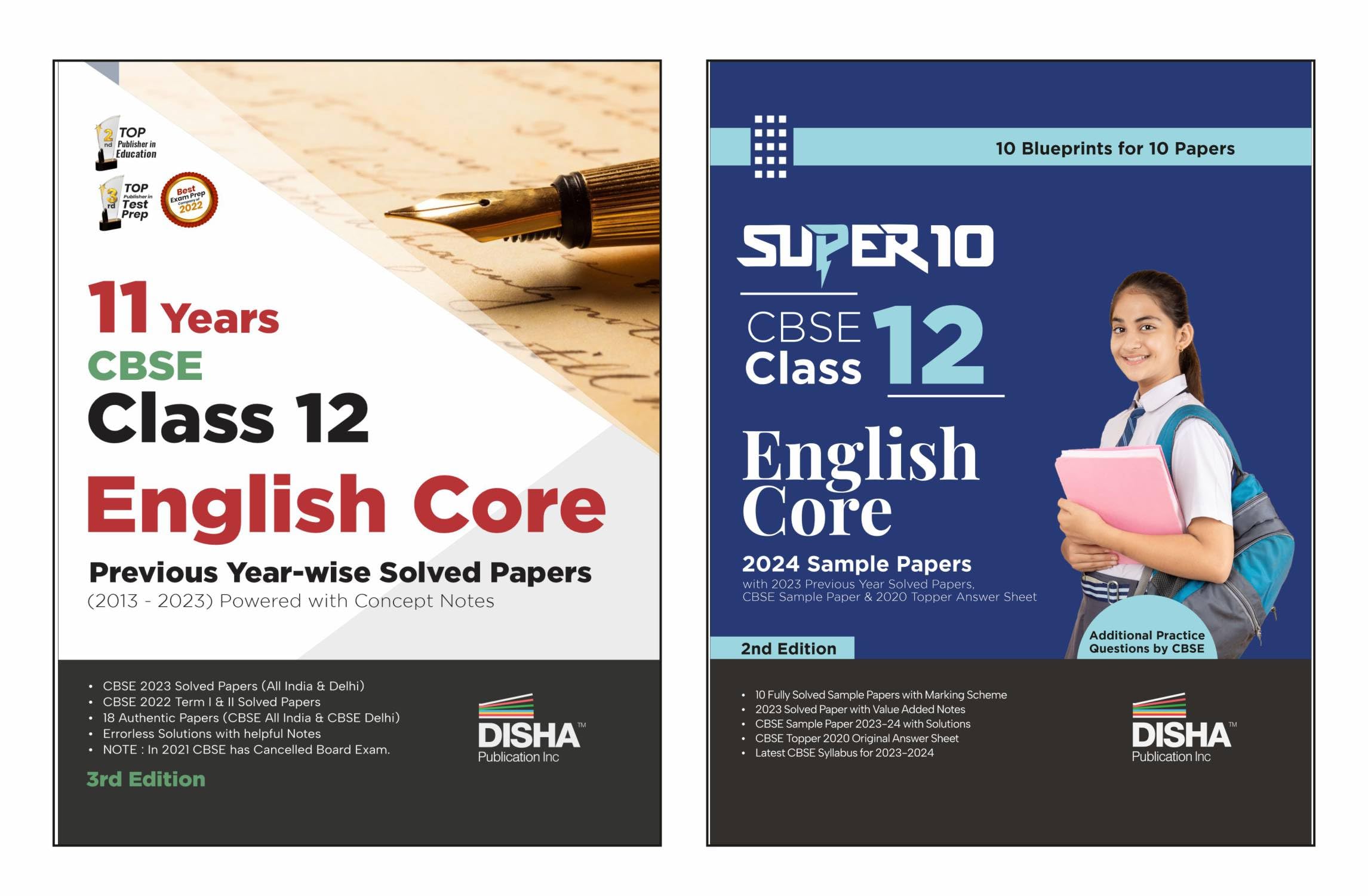 Disha Combo (Set Of 2 Books) 11 Previous YearWise Solved Papers & Super 10 Sample Papers For Cbse 2024 Class 12 English Core | 