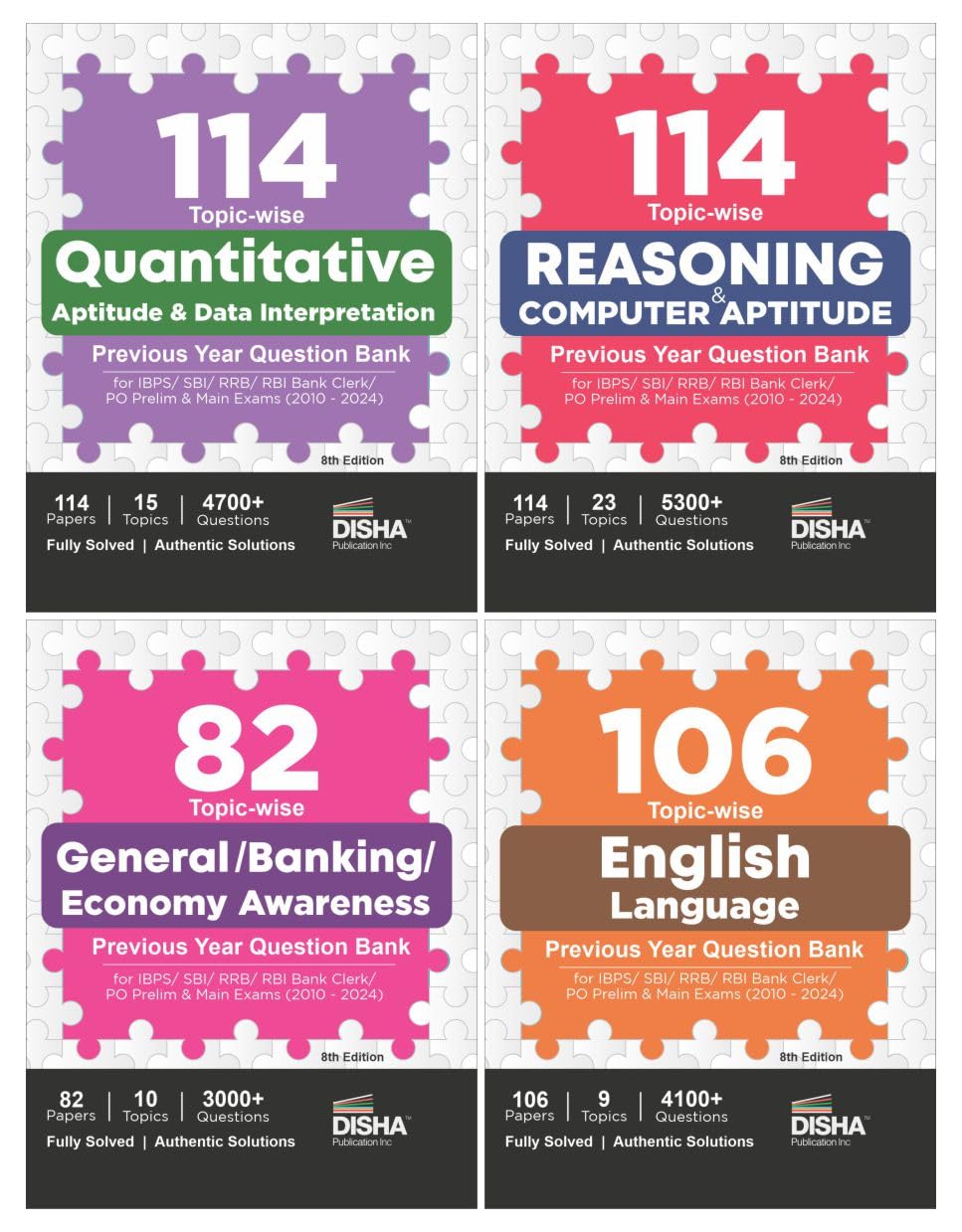114 TopicWise Reasoning/ Quantitative Aptitude/ English/ General Awareness Solved Papers For Ibps/ Sbi/ Rrb/ Rbi Bank Clerk/ Po