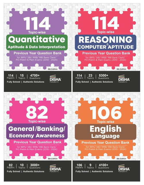 114 TopicWise Reasoning/ Quantitative Aptitude/ English/ General Awareness Solved Papers For Ibps/ Sbi/ Rrb/ Rbi Bank Clerk/ Po