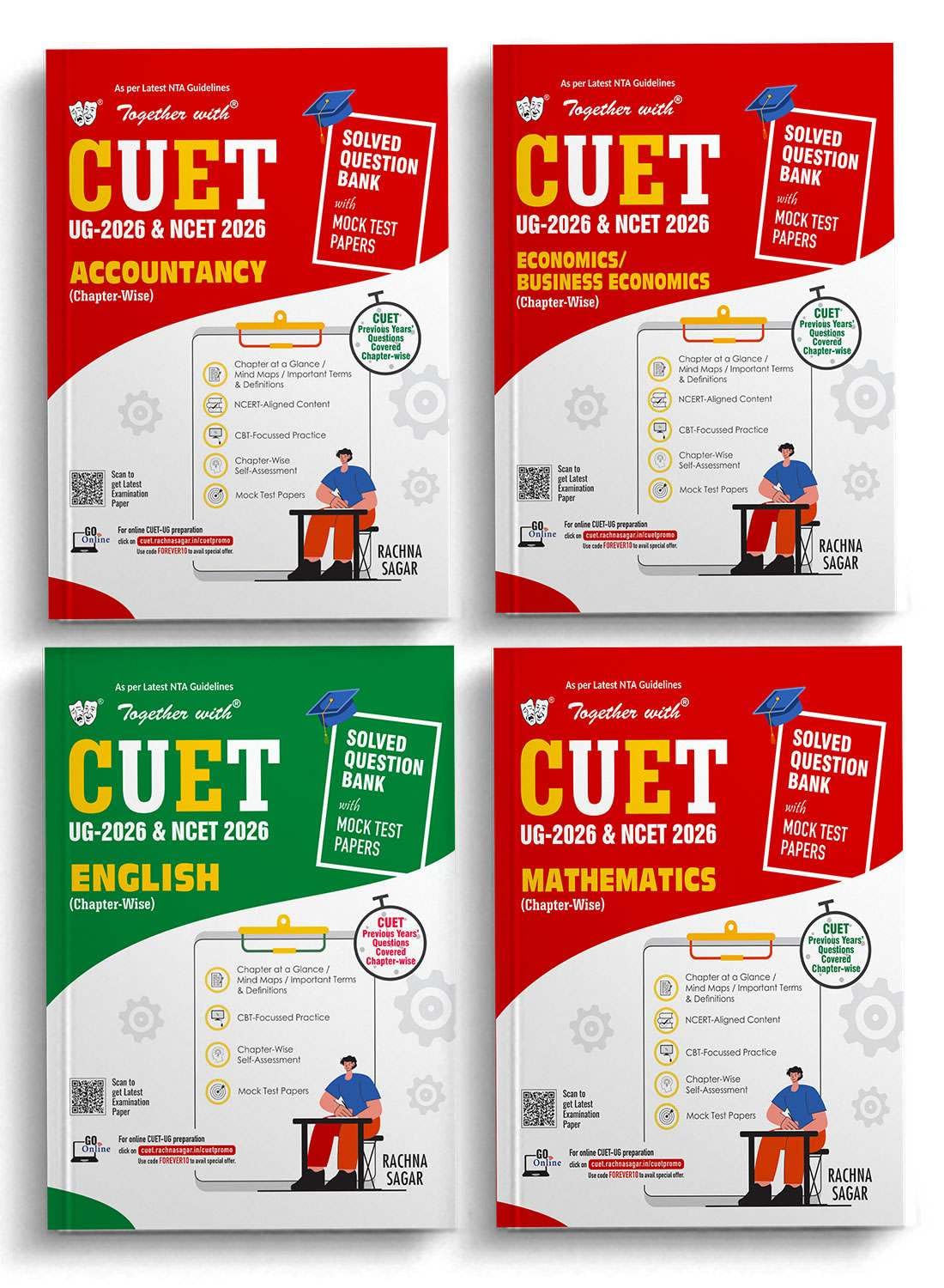 Together with Chapterwise CUET UG & NCET Question Bank 2026 | Combo of 4 Books for Commerce Stream: Accountancy, Economics / Bu