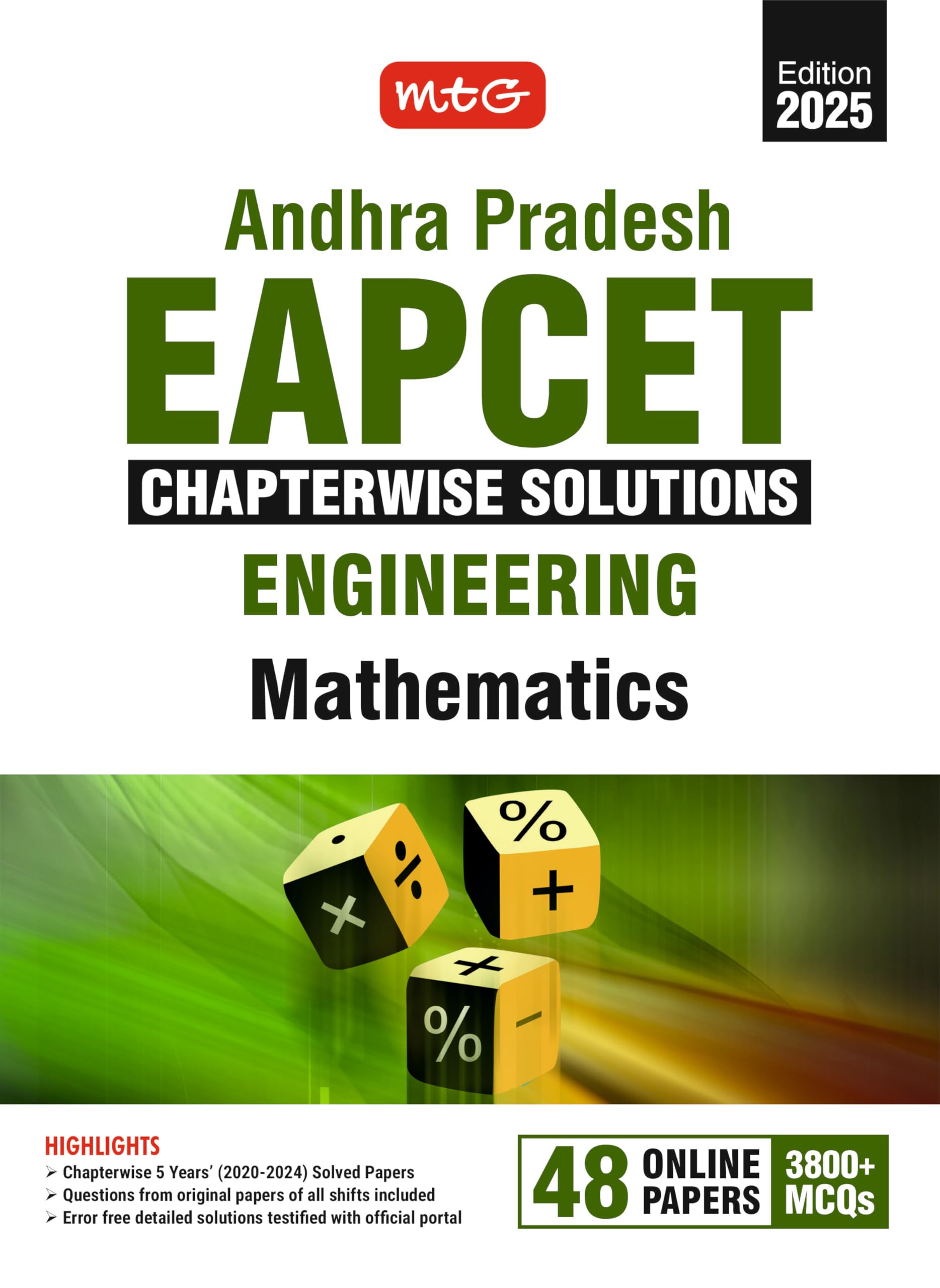 MTG Andhra Pradesh EAPCET Chapterwise Previous Years (20202024) Solved Question Papers Mathematics Book | 3800+ MCQs with Detai