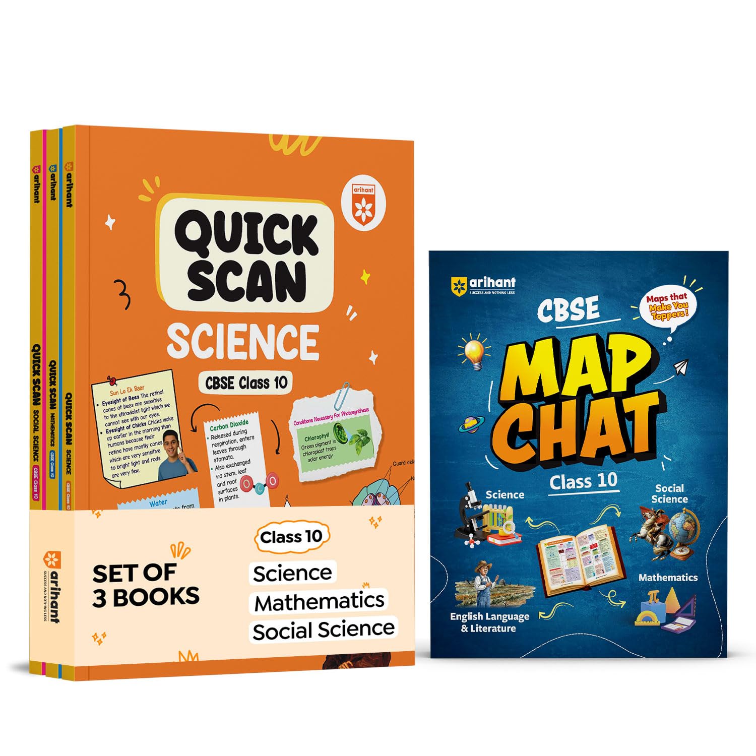 Arihant CBSE Class 10 Combo Exam 2026 | Quick Scan & Map Chat Series | Fast Revision Notes & Visual Learning Maps for Science, S