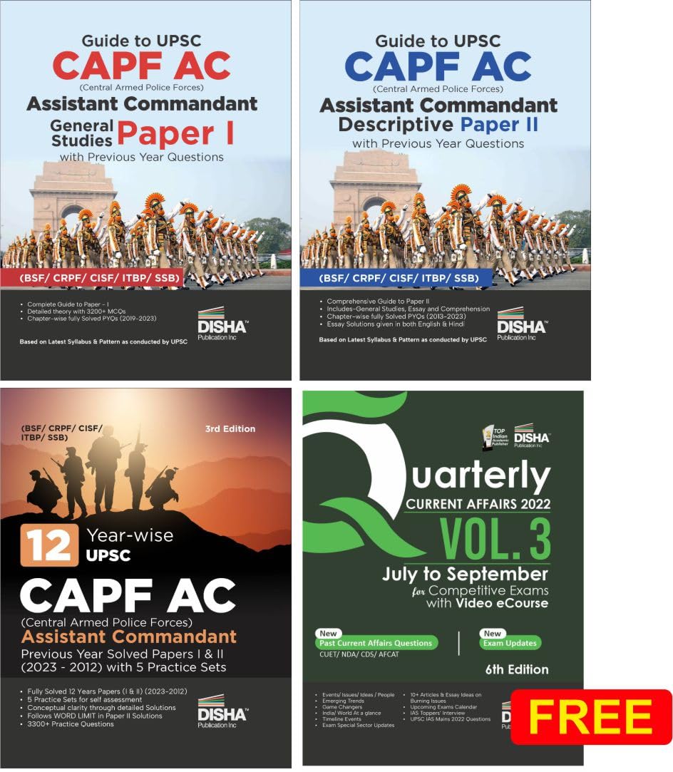 Upsc Capf Ac Central Armed Police Forces Assistant Commandant Paper I & Ii Guide With 12 Previous Year Solved Papers & 5 Practic
