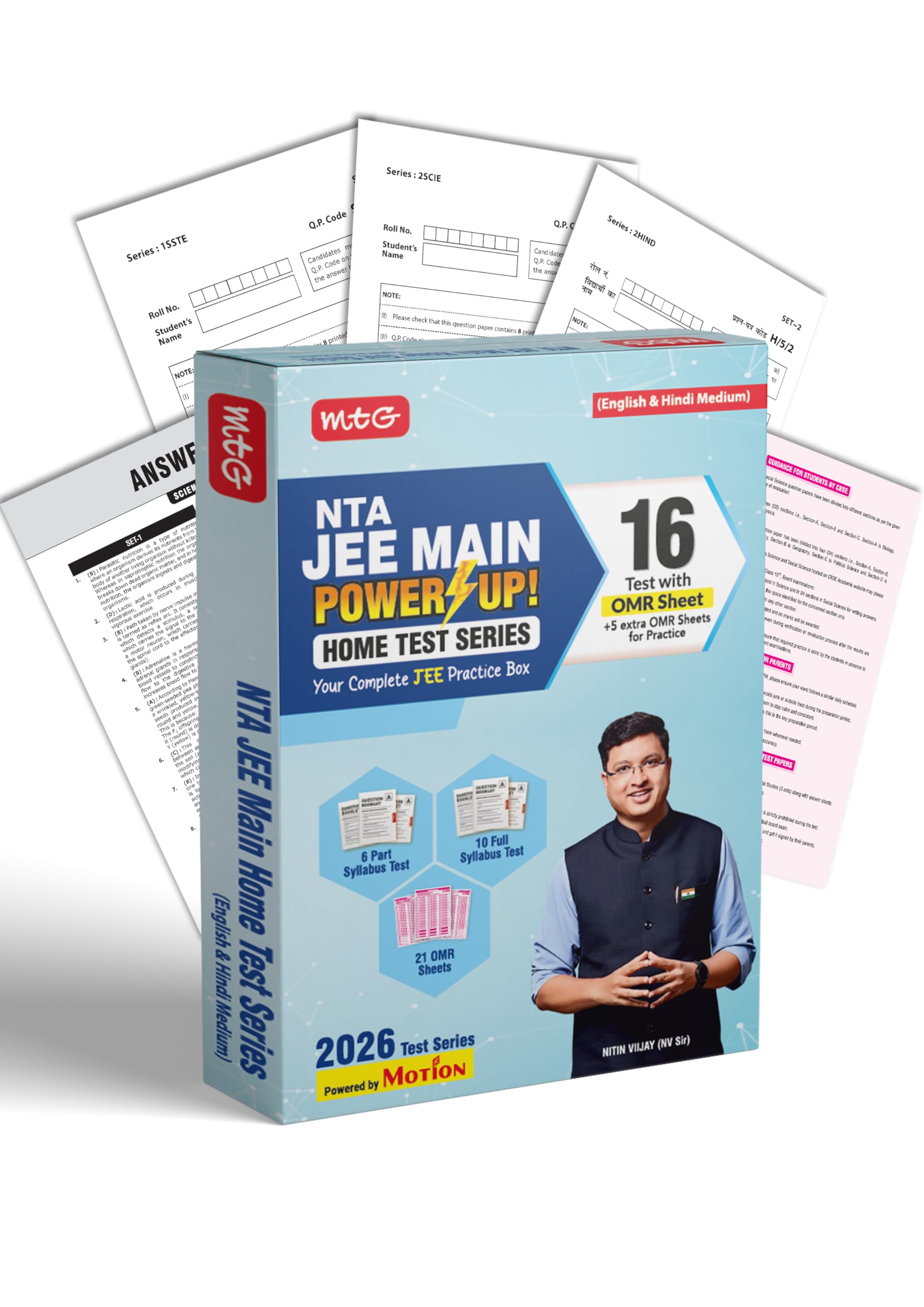 MTG NTA JEE Main Home Test Series For 2026 Exam By NV Sir Powered by Motion Institute | 16 Mock Test Papers + Answer Key With OM