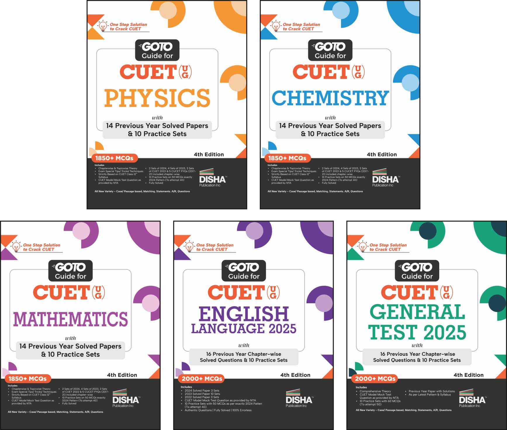 Combo (Set Of 5 Books) Go To Guides For Cuet (Ug) Science Stream  Physics, Chemistry, Mathematics, English & General Test 3Rd E