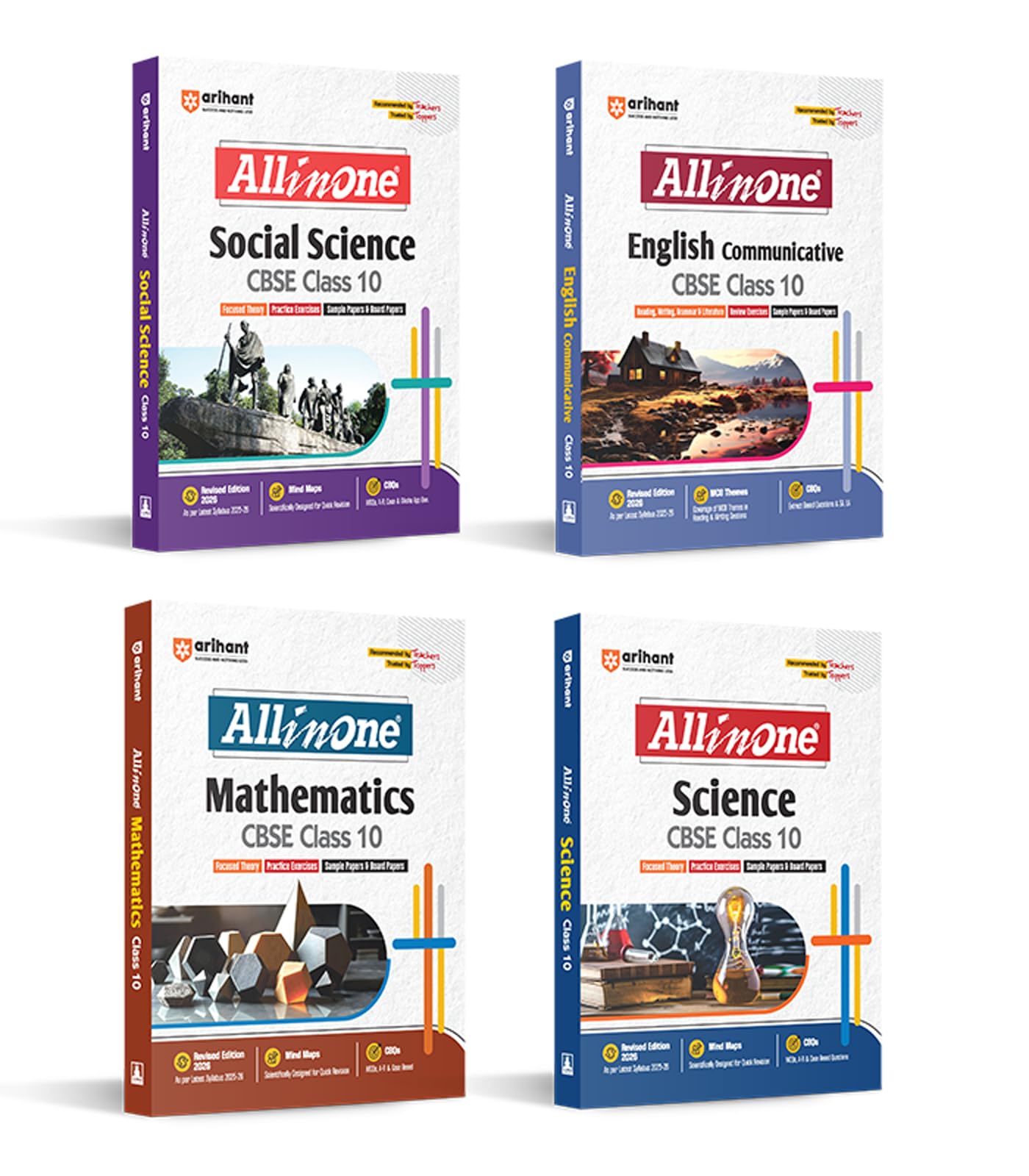 Arihant All In One Cbse Class 10 Maths, Science, English Communicative , Social Science (Set Of 4) | Latest Edition 2025 | Chapt