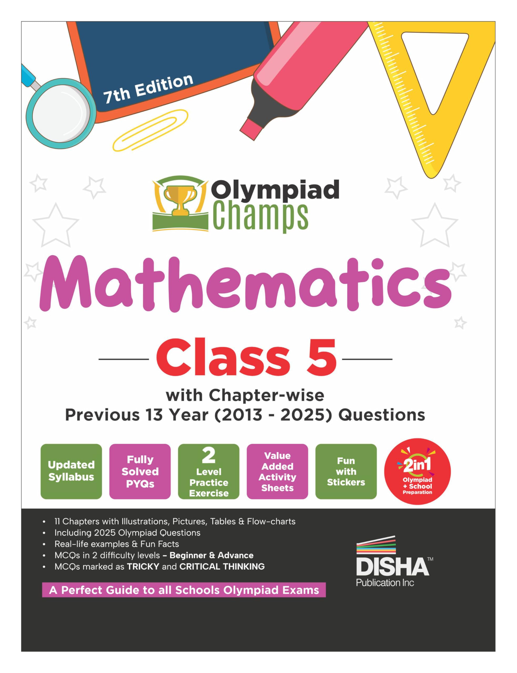 Disha Olympiad Champs Mathematics Class 5 With ChapterWise Previous 13 Year (2013  2025) Questions 7Th Edition | Complete Prep
