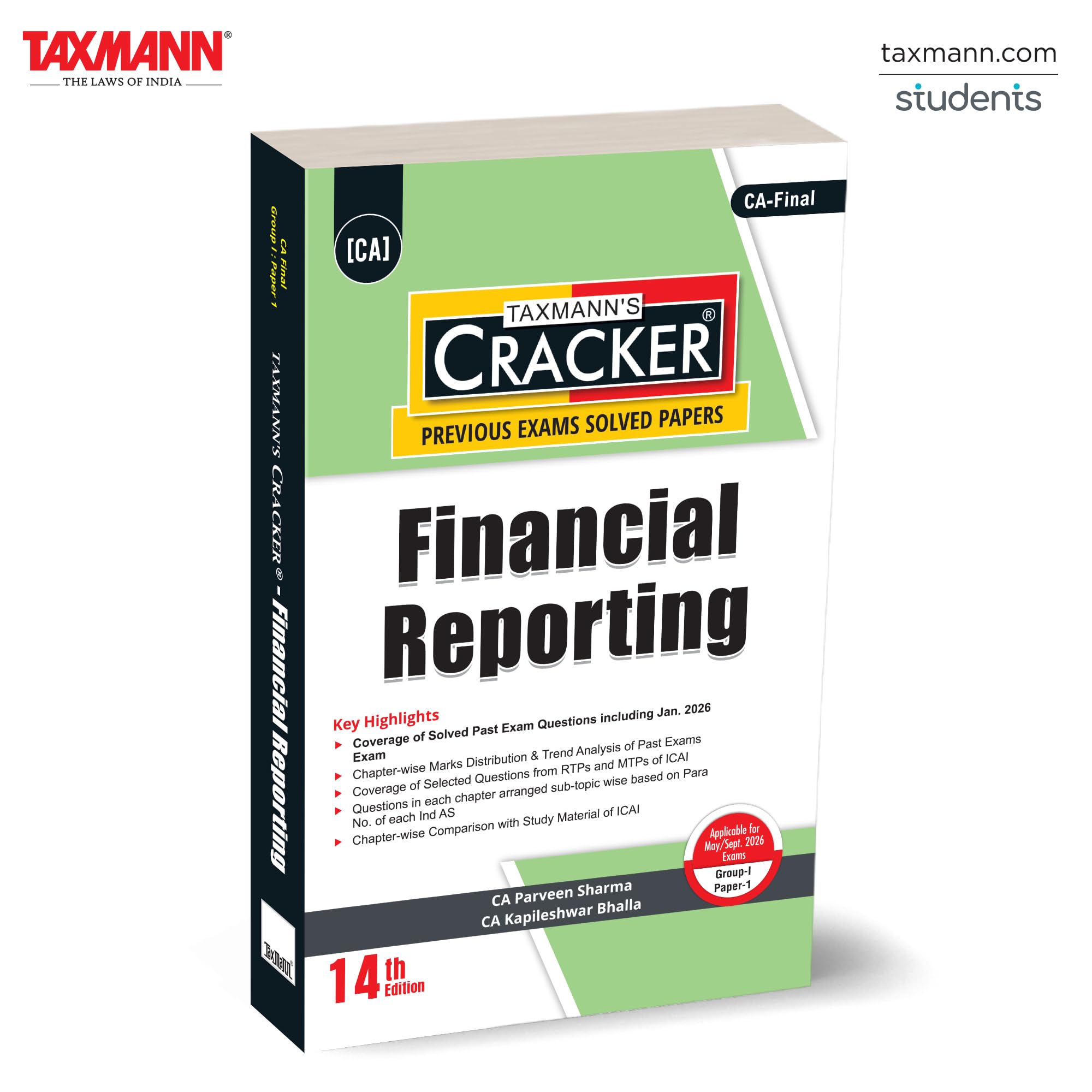 Taxmanns CRACKER for Financial Reporting (Paper 1 | FR)  DataDriven | Ind ASFocused Exam ManualFeaturing Fully Solved Past