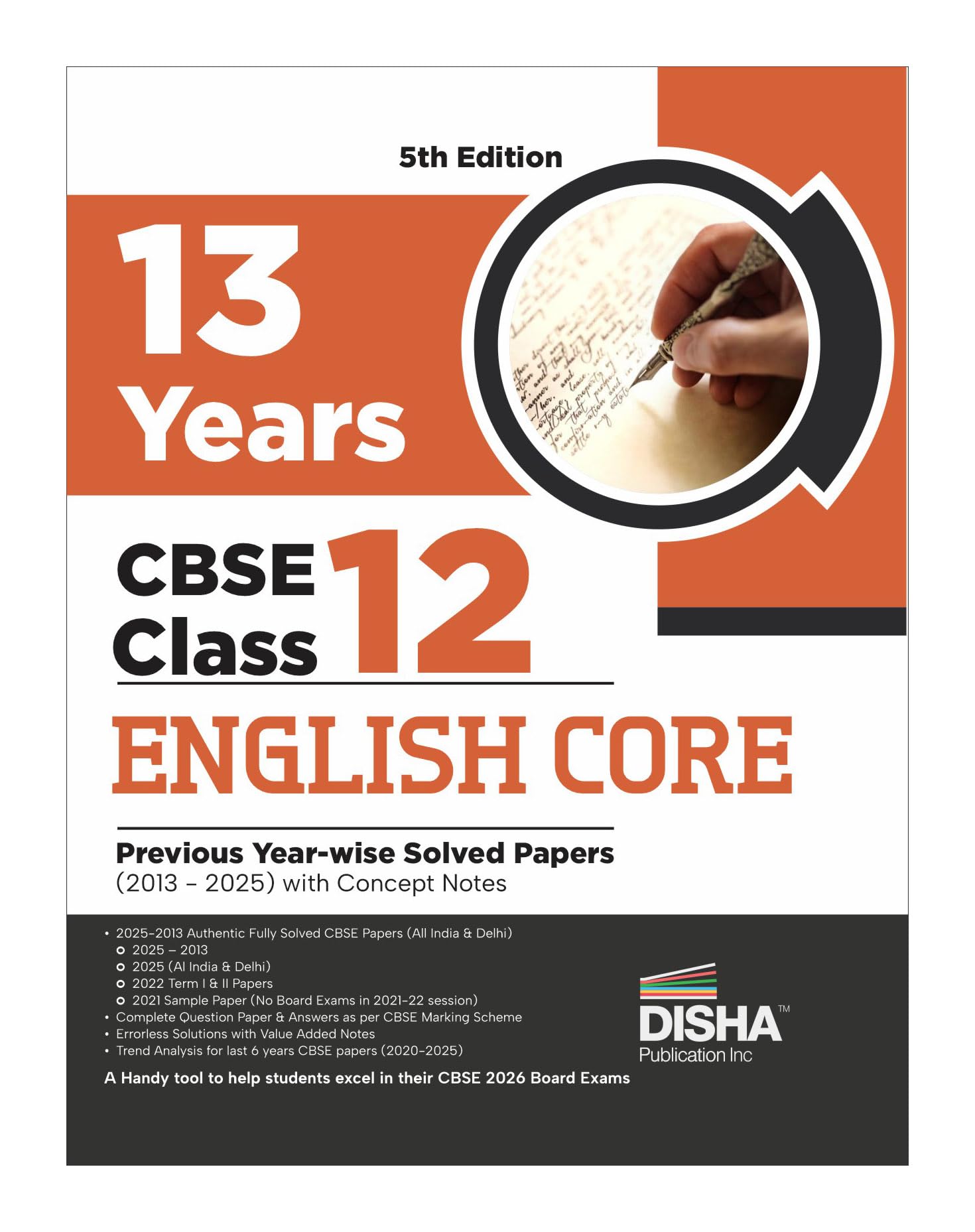 Disha 13 Years Cbse Class 12 Solved English Core Previous YearWise Question Papers (2013  2025) | PyqS, Sample Paper & Concept