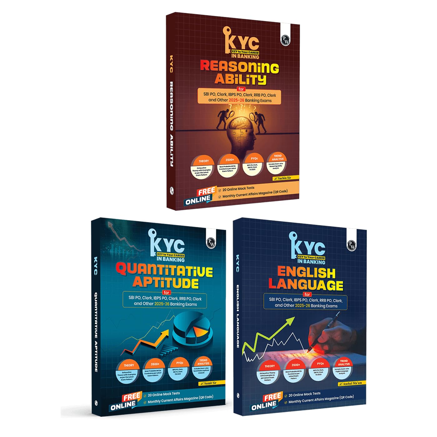 PW KYC Quantitative Aptitude, Reasoning Ability and English Language Combo Set of 3 Books For SBI PO, Clerk, IBPS PO, Clerk, RRB