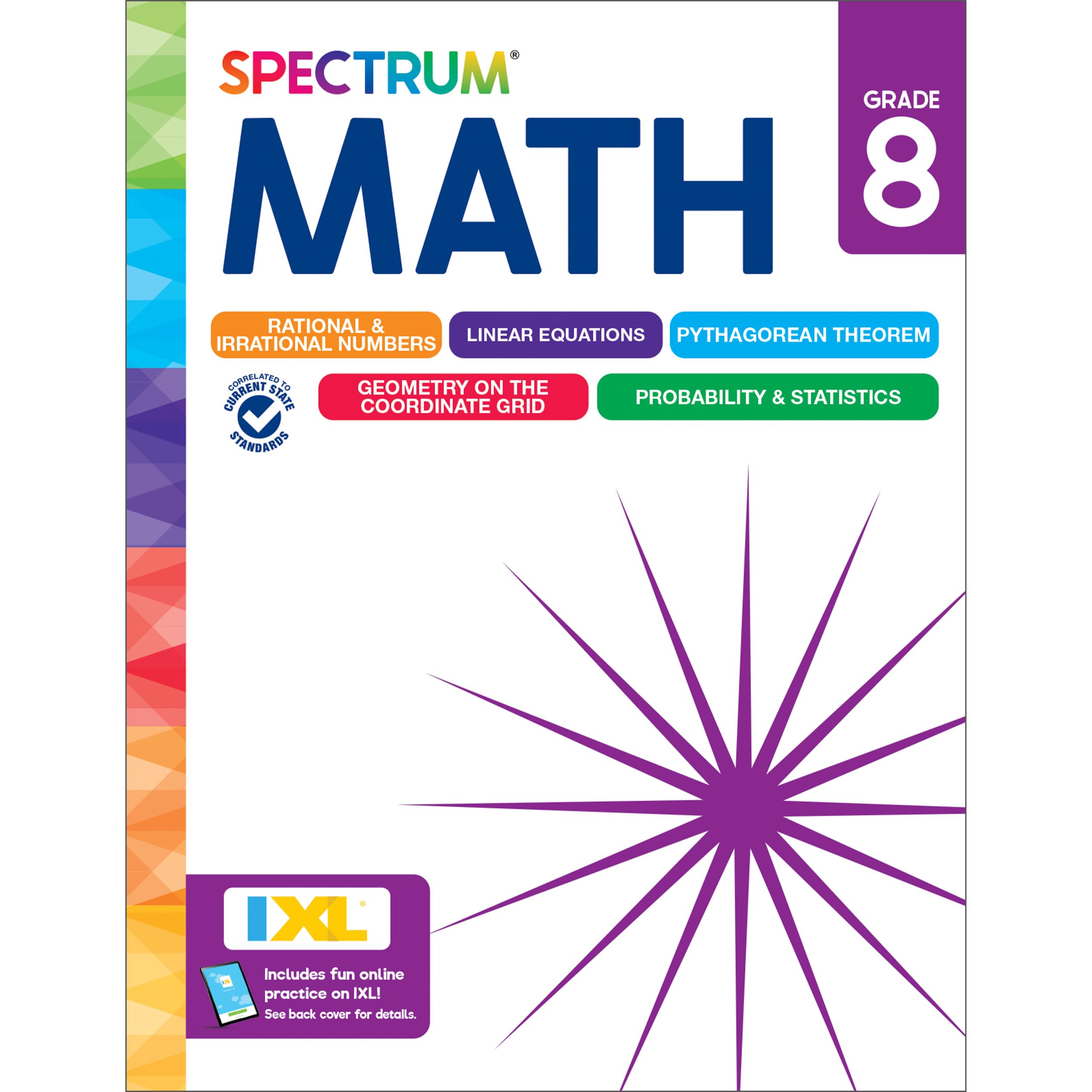 Spectrum 8th Grade Math Workbook, Mathematics Middle School Books Covering Pythagorean Theorem, Geometry, Linear Equations, Rati