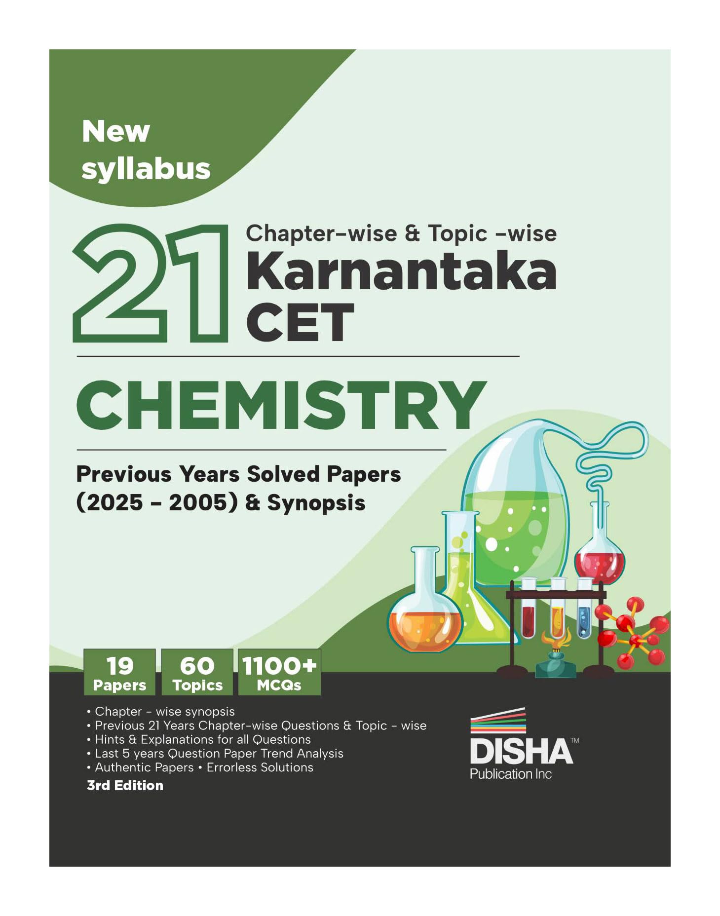 Disha 21 ChapterWise & TopicWise Karnataka Cet Chemistry Previous Year Solved Papers (2025  2005) | Kcet Pyqs Question Bank |