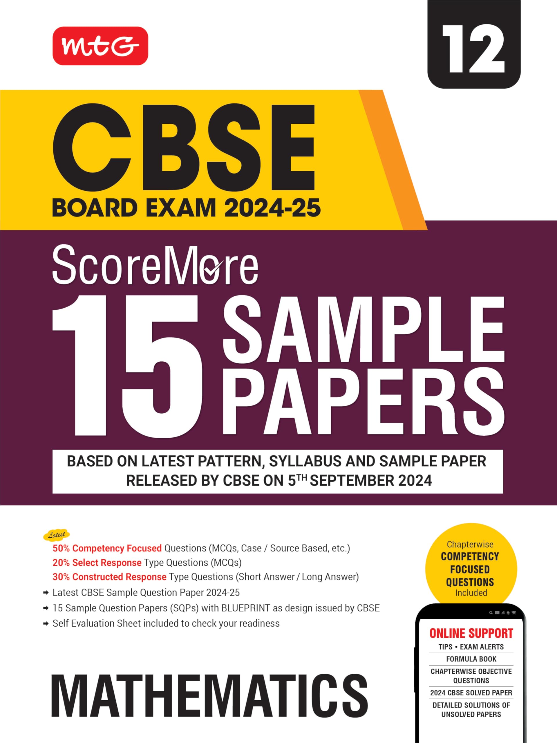 MTG CBSE Class 12 ScoreMore 15 Sample Papers Mathematics Book For 2025 Board Exam | Detailed Solutions of Each Chapter | Based o