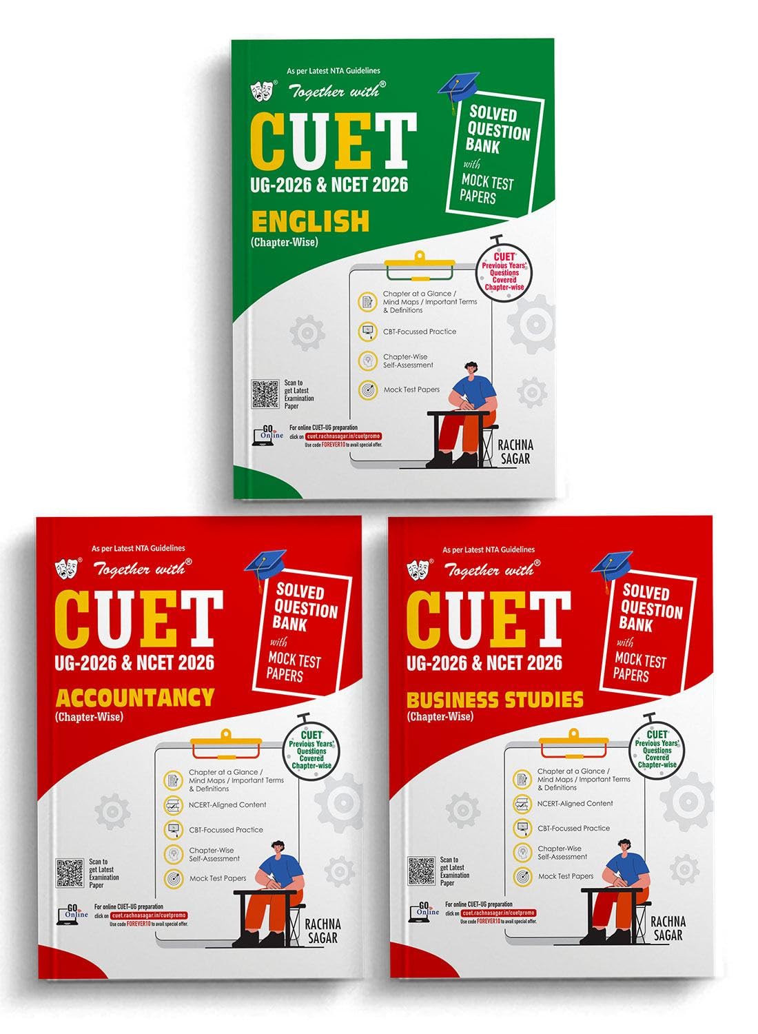 Together with MCQ based CUET UG & NCET Question Bank for 2026 exam | Combo Set of 3 Books English, Accountancy & Business Studie