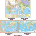 Combo Pack Of 4 Laminated Maps India And World Political Map And Physical Map In Hindi (Size 70X100 Cms)