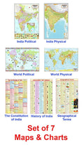 India & World Map ( Both Political & Physical ) with Constitution of India Chart, History of India Chart & Geography Terms Chart