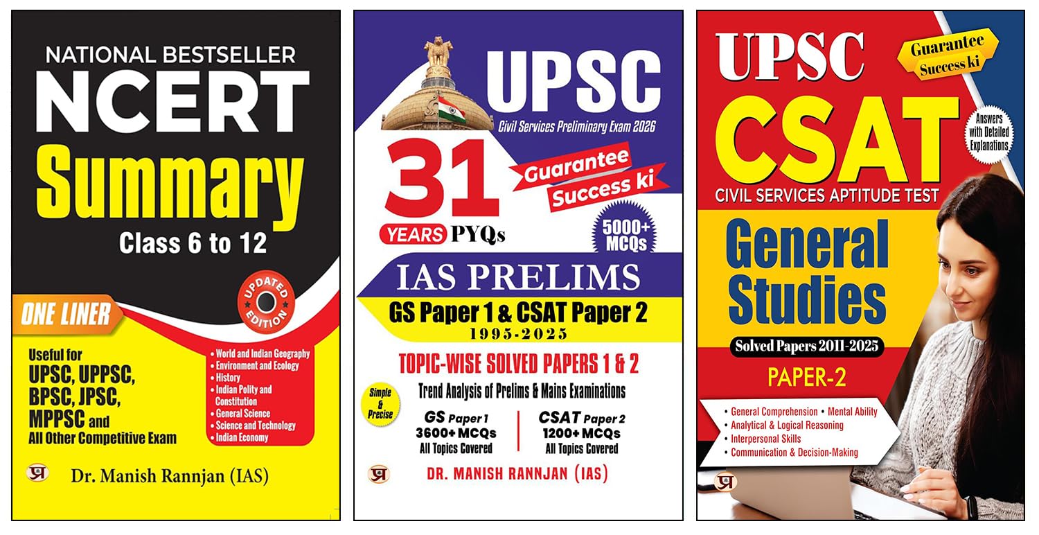 UPSC IAS Civil Services Bundle Kit : 31 Years UPSC Solved Papers 1 & 2 (19952025) + NCERT Summary Class 6 to 12 One Liner + UPS