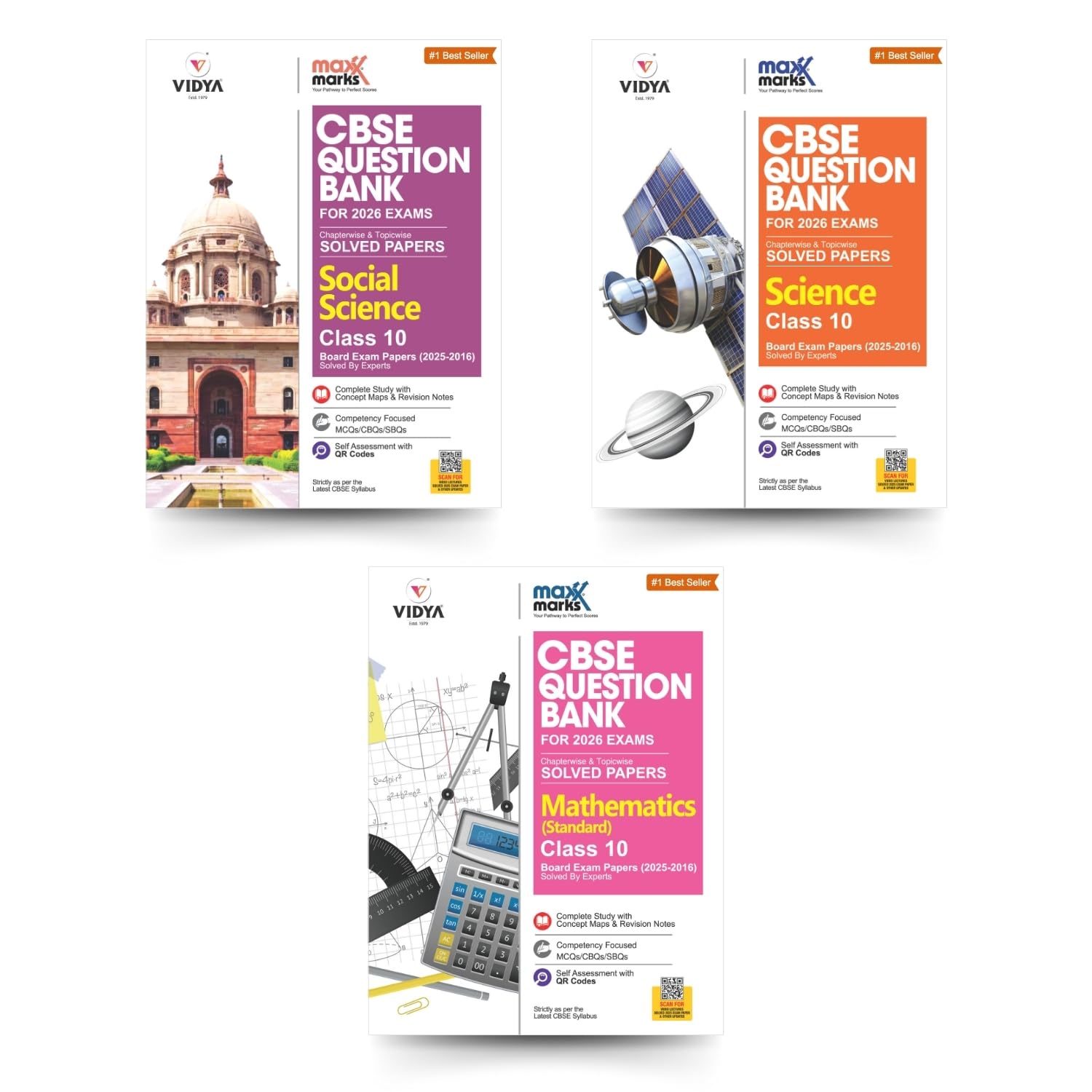 Cbse Question Bank Class 10 Mathematics (Standard), Science, Social Science Combo Set Of 3 Books Chapterwise & Topicwise Solved 