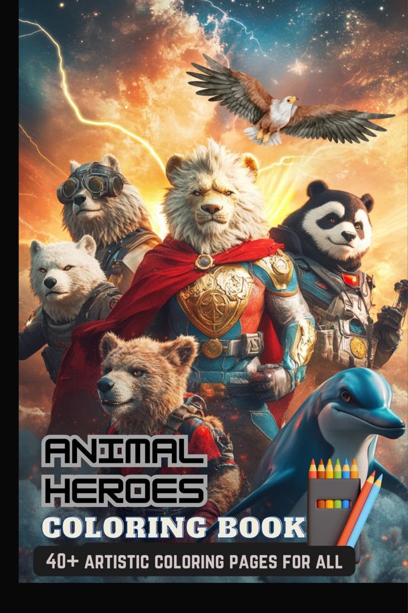 Animal Heroes Coloring Book: With 40+ Artistic Characters | Perfect Gifts For Adults & Kids, Teen Boys & Girls (Stress Relief & 