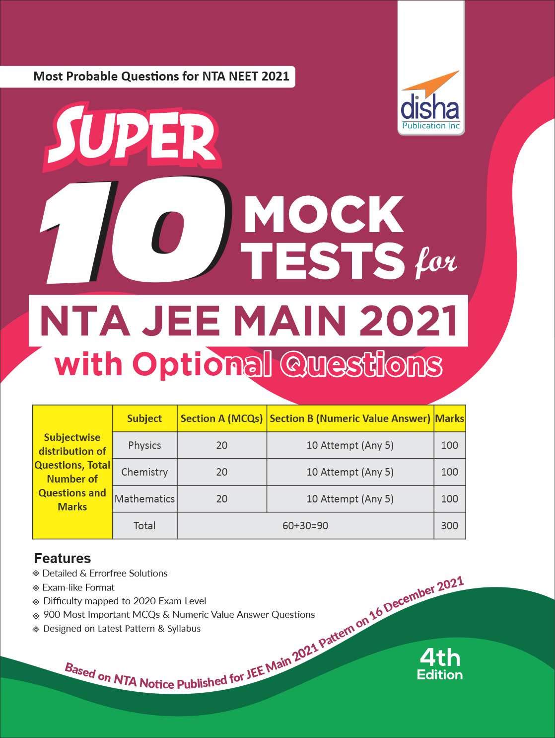 Super 10 Mock Tests For Nta Jee Main 2021 With Optional Questions  4Th Edition