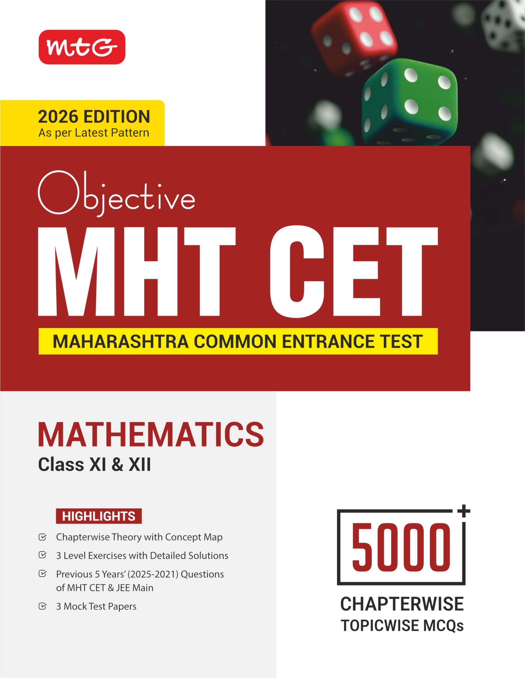 MTG Objective MHT CET Mathematics | 5000+ Chapterwise Topicwise MCQs with 5 Years PYQs Book & Mock Test Papers For 20252026 E