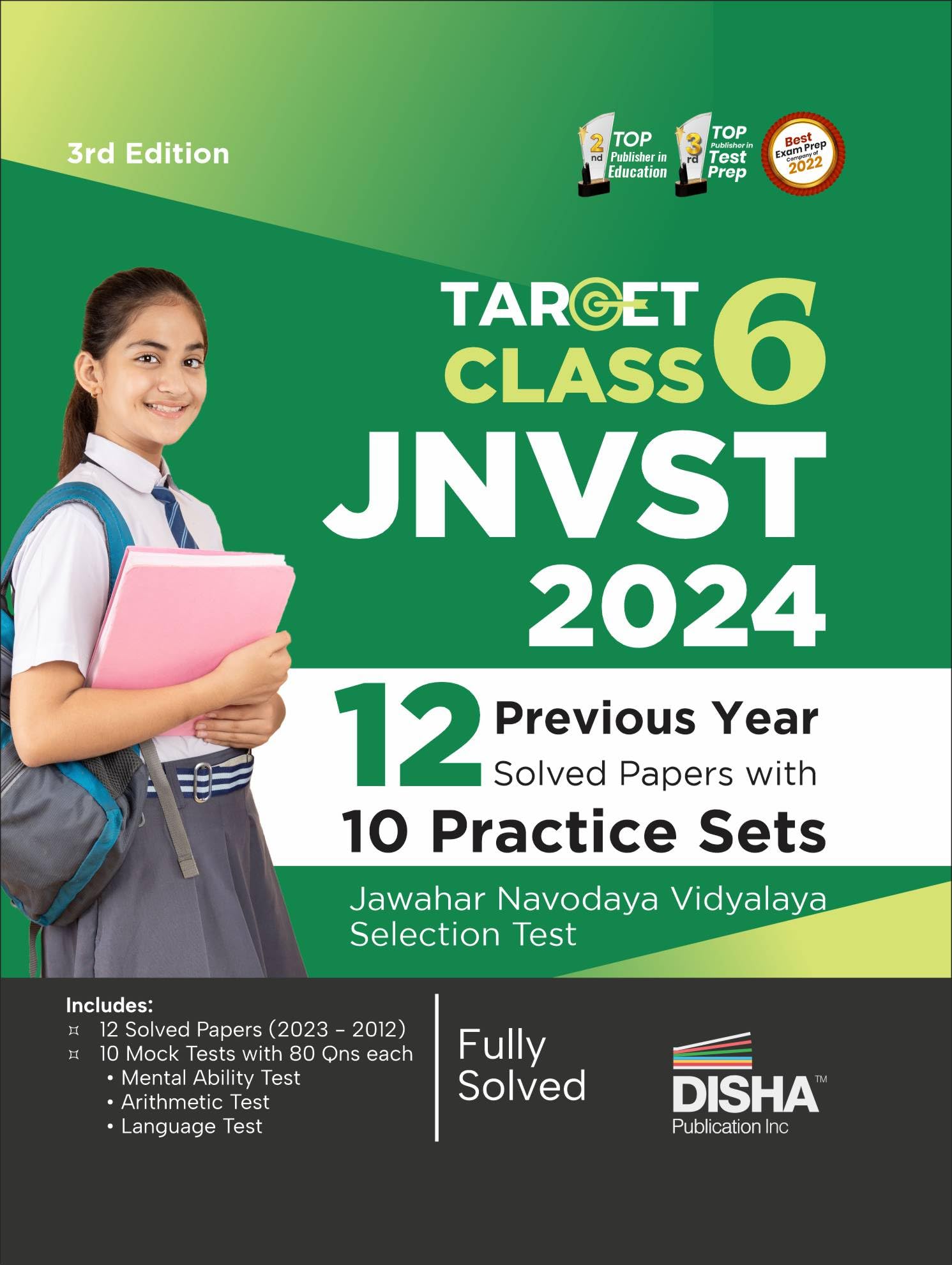 Target Class 6 Jnvst 2024  12 Previous YearWise Solved Papers With 10 Practice Sets  Jawahar Navodaya Vidyalaya Selection Tes
