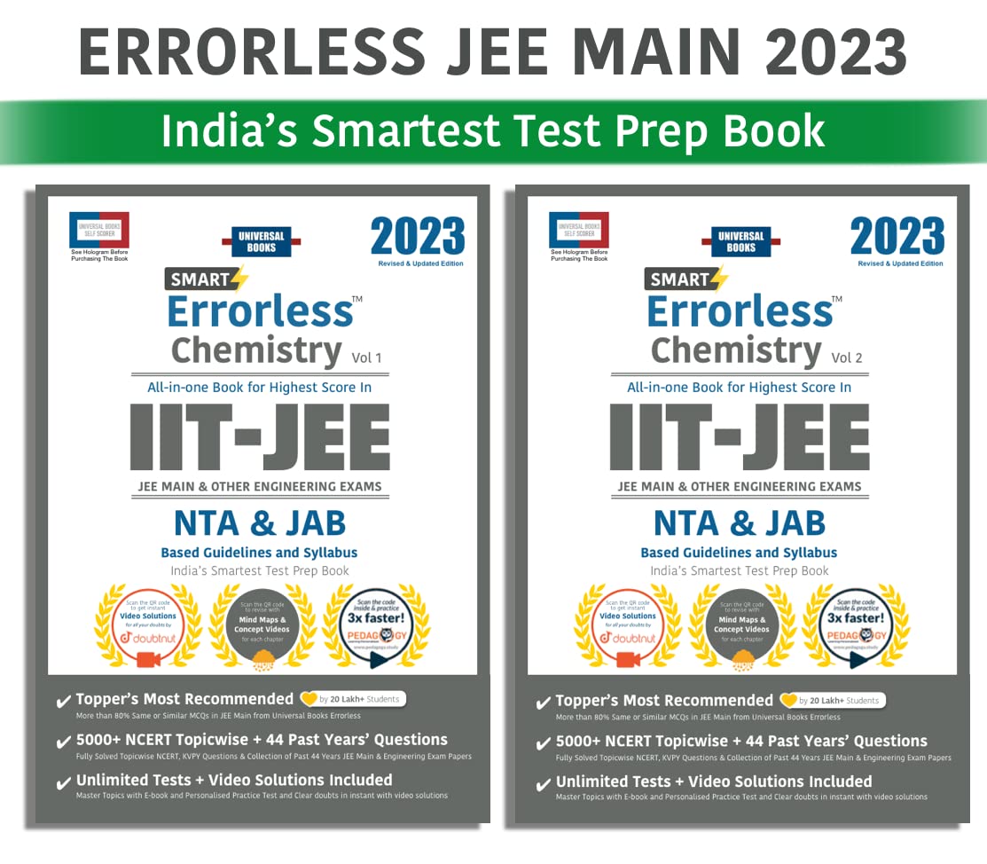 Smart Errorless Chemistry JEE Main 2023  (Vol 1 & 2) | JAB NTA Based | Indias Smartest Test Prep Book | Video Concepts & Solu