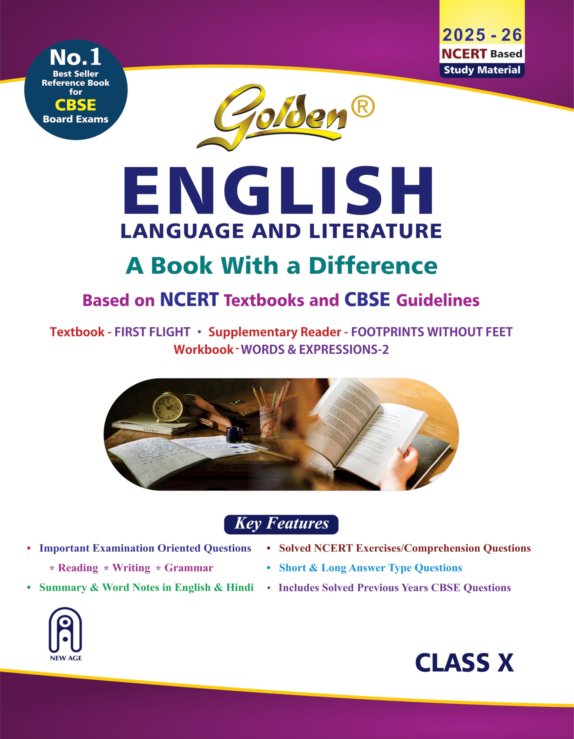 Golden English Language And Literature Study Material Based On Ncert First Flight And Footprints Without Feet For Class10 | For