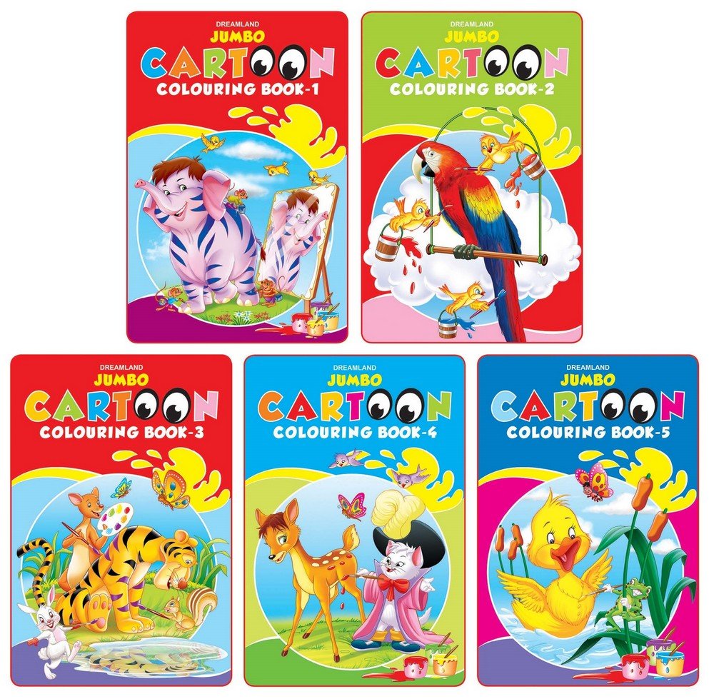 Jumbo Cartoon Colouring Set  5 Fun JumboSize Colouring Books for Kids Ages 16 | Bold Outlines, Creative Activities to Develop