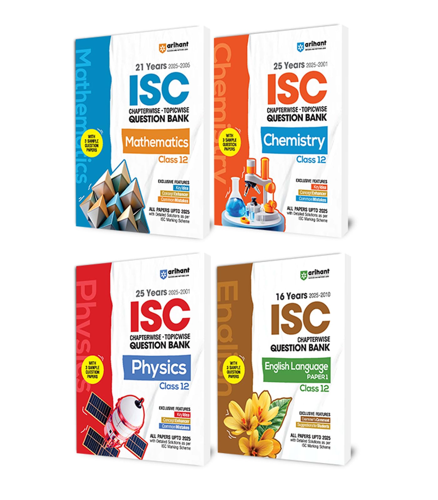 Arihant ISC Chapterwise & Topicwise (20012025) Physics, Chemistry,Mathematics, English Language (Paper 1) Class 12 Question Ban