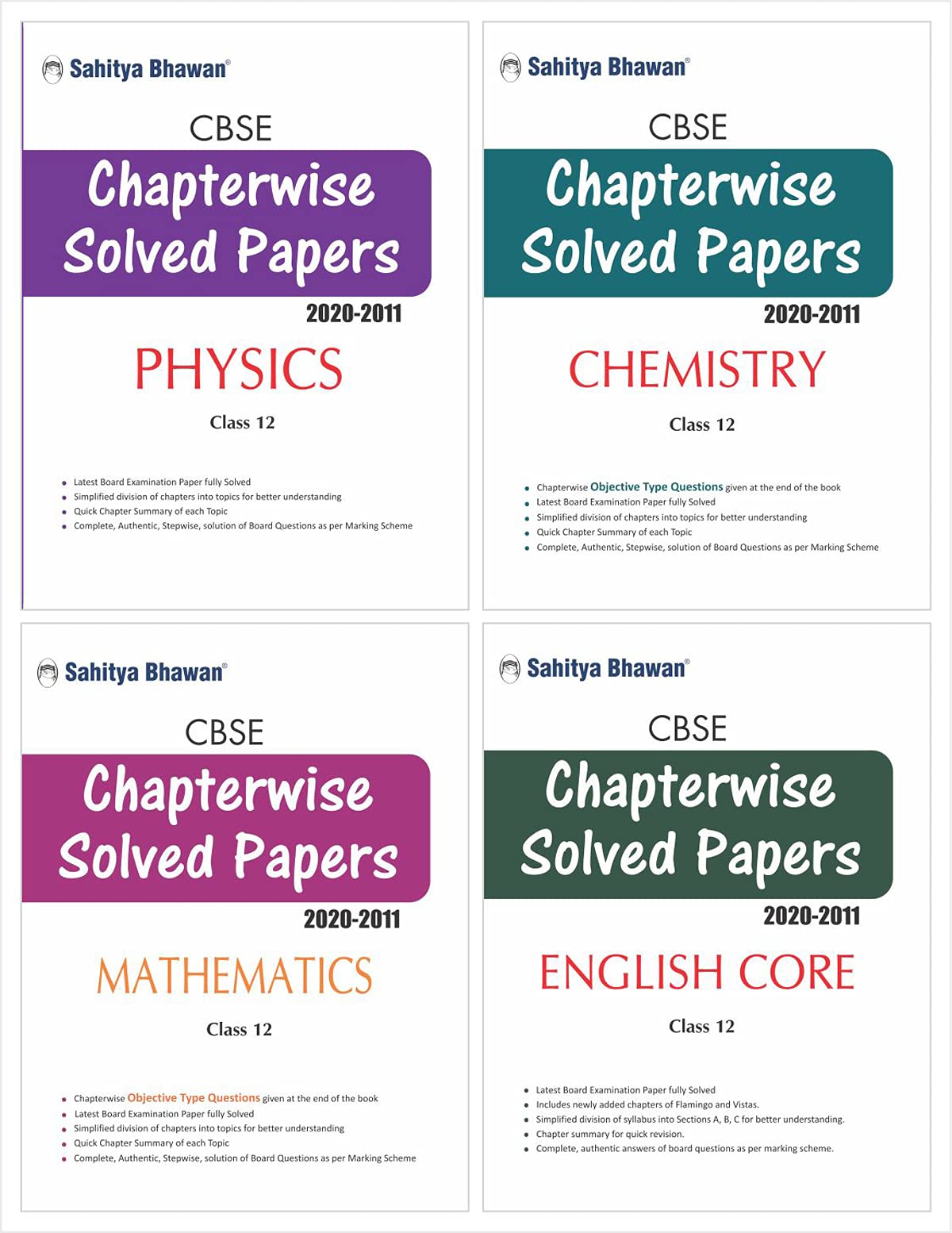 Sahitya Bhawan Cbse chapter wise solved papers class 12 combo pack physics, chemistry, mathematics & english books (question ban