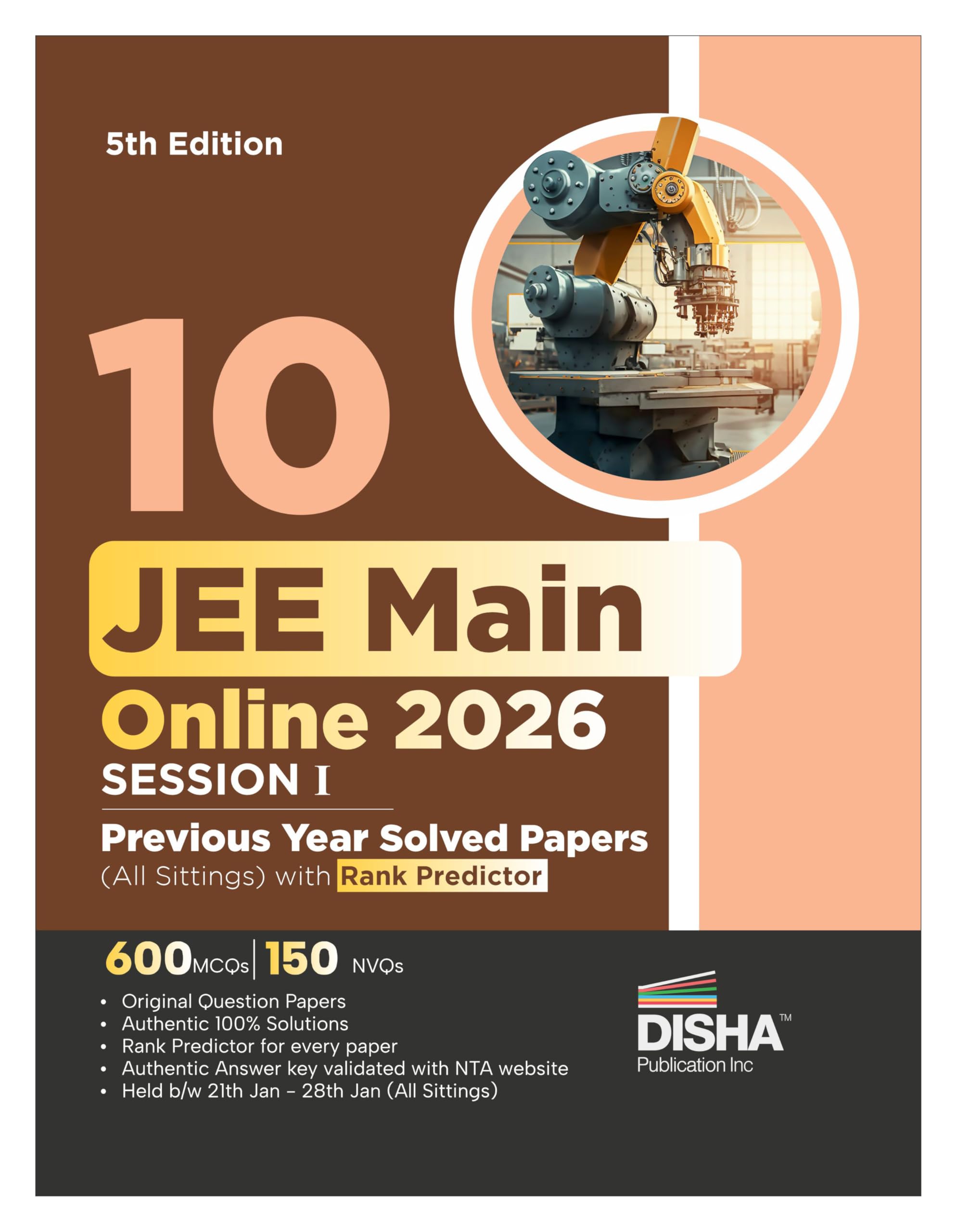 Disha 10 Jee Main Online 2026 Session I Previous Year Solved Papers (All Sittings) With Rank Predictor 5Th Edition | Pyqs For Ph