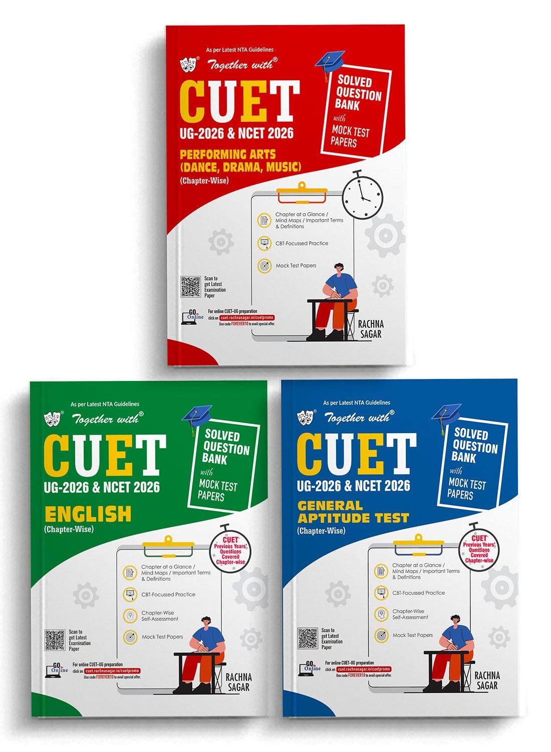 Together with CUET UG & NCET 2026 Question Banks | Combo Set of 3 Books Performing Arts English & General Test |Includes Chapter