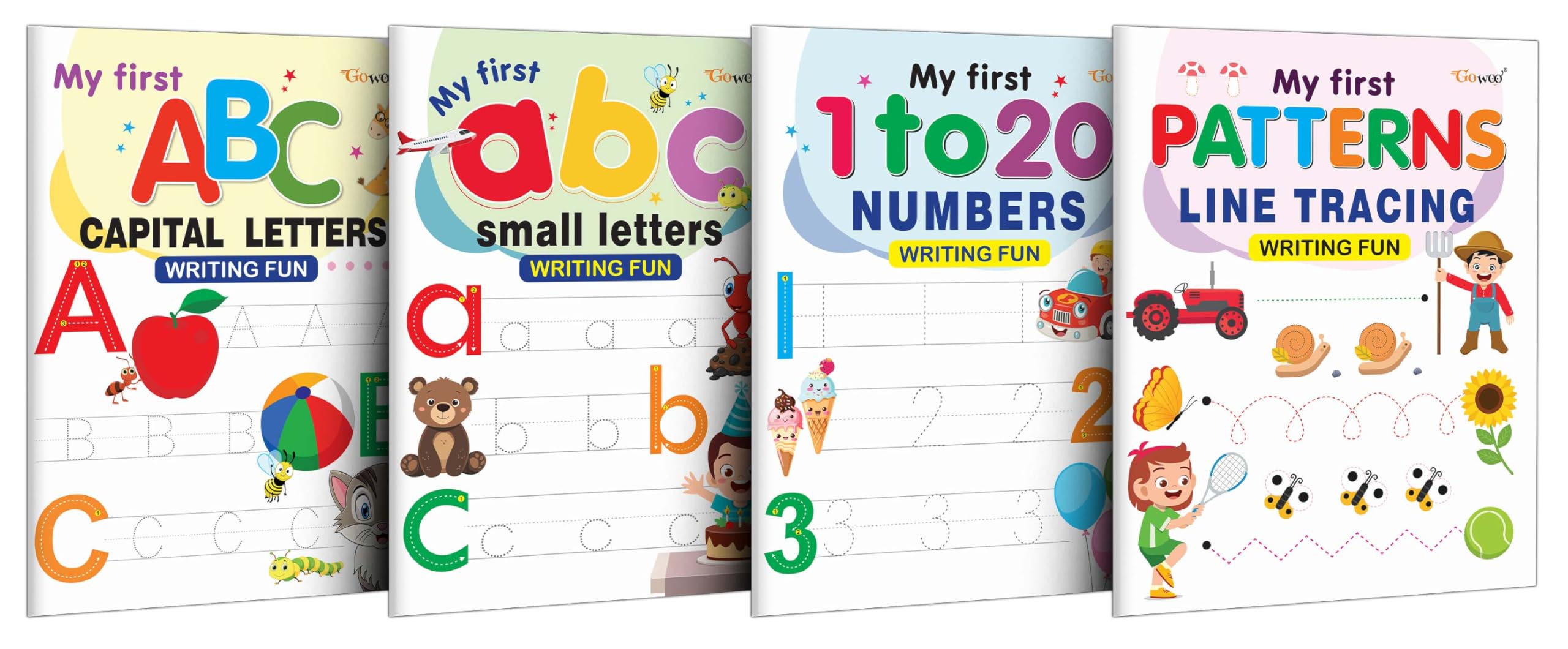 My First Capital Letters ABC, Small Letters abc, Numbers 120 and Line Tracing Patterns Writing Fun : Kids Writing Book, Educati