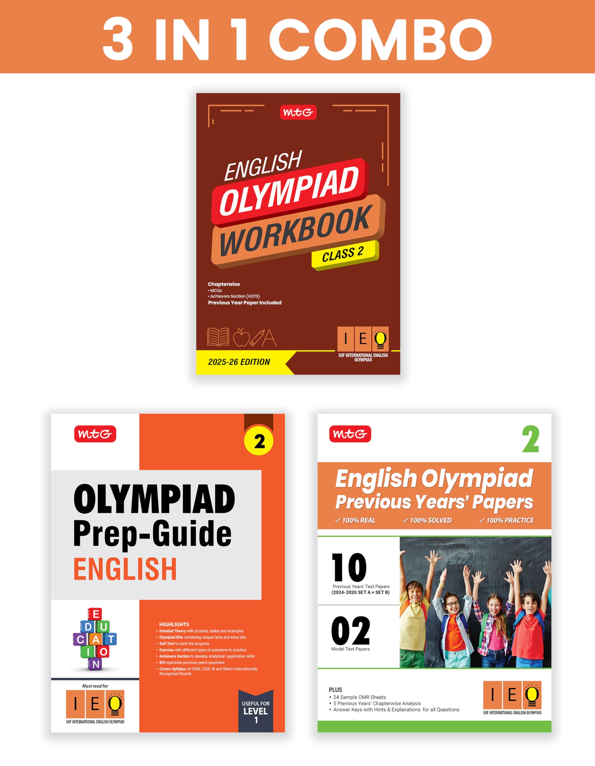 MTG Class2 International English Olympiad (IEO) Workbook, PrepGuide & Previous Years Papers (PYQs) with Mock Test Paper (Set o