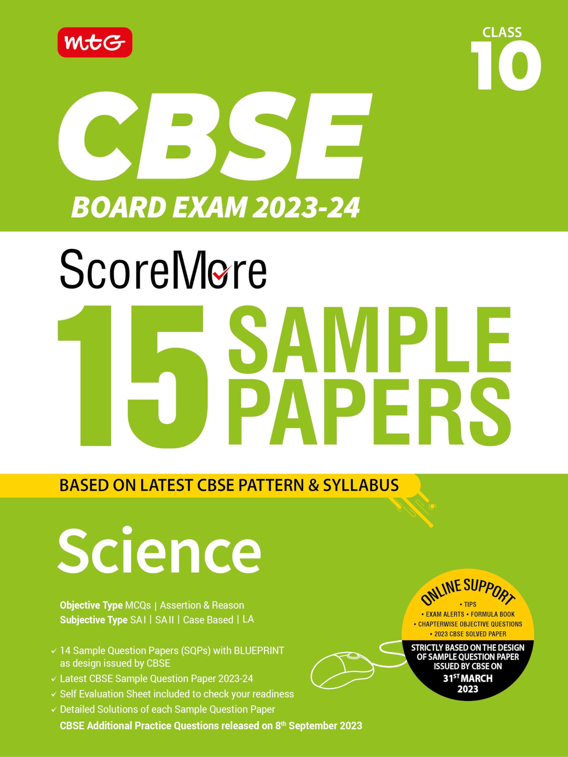 MTG CBSE ScoreMore 15 Sample Question Papers Class 10 Science Book For 2024 Board Exam (Based on CBSE Latest Pattern)