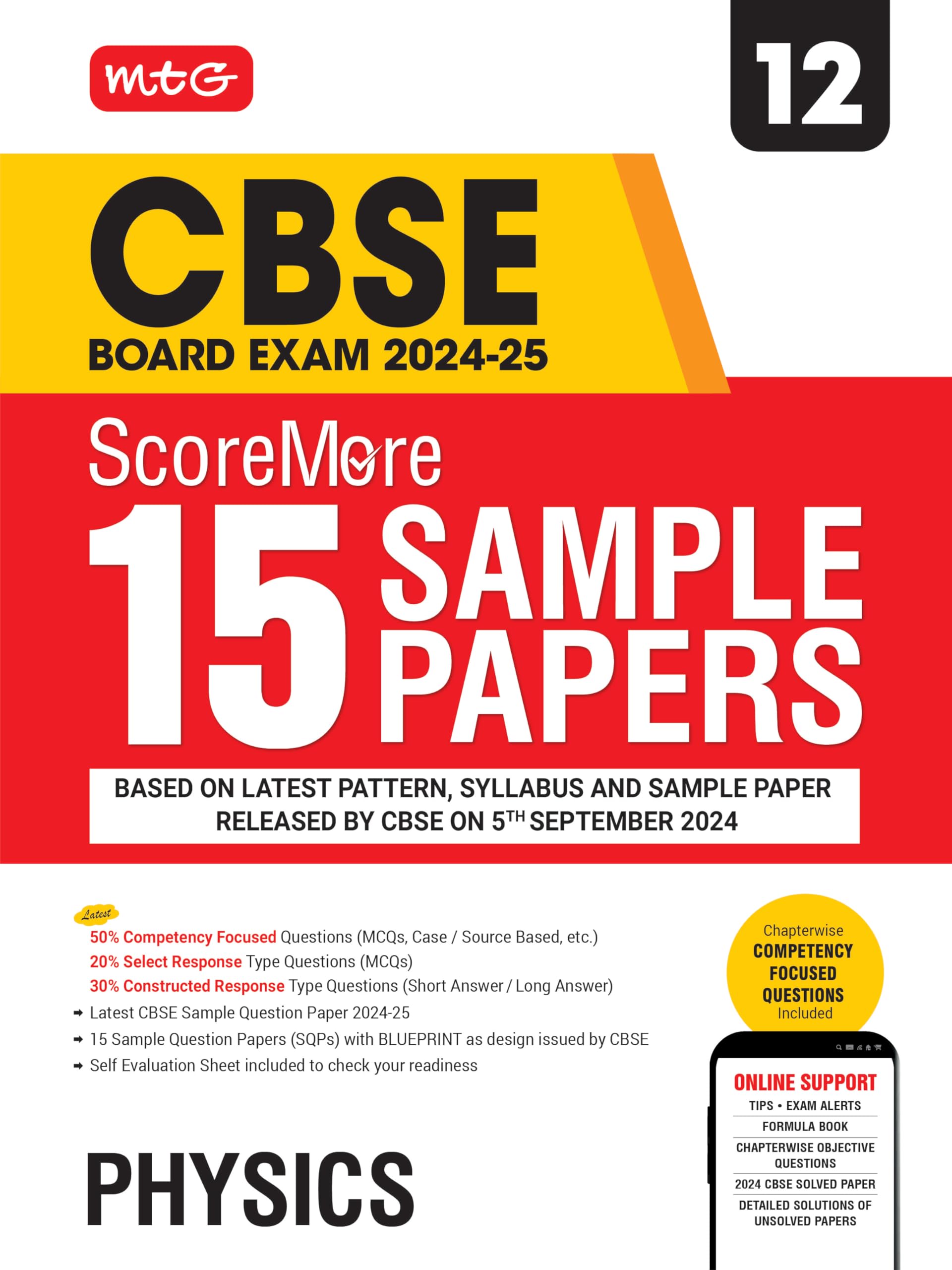 MTG CBSE Class 12 ScoreMore 15 Sample Papers Physics Book For 2025 Board Exam | Detailed Solutions of Each Chapter | Based on La