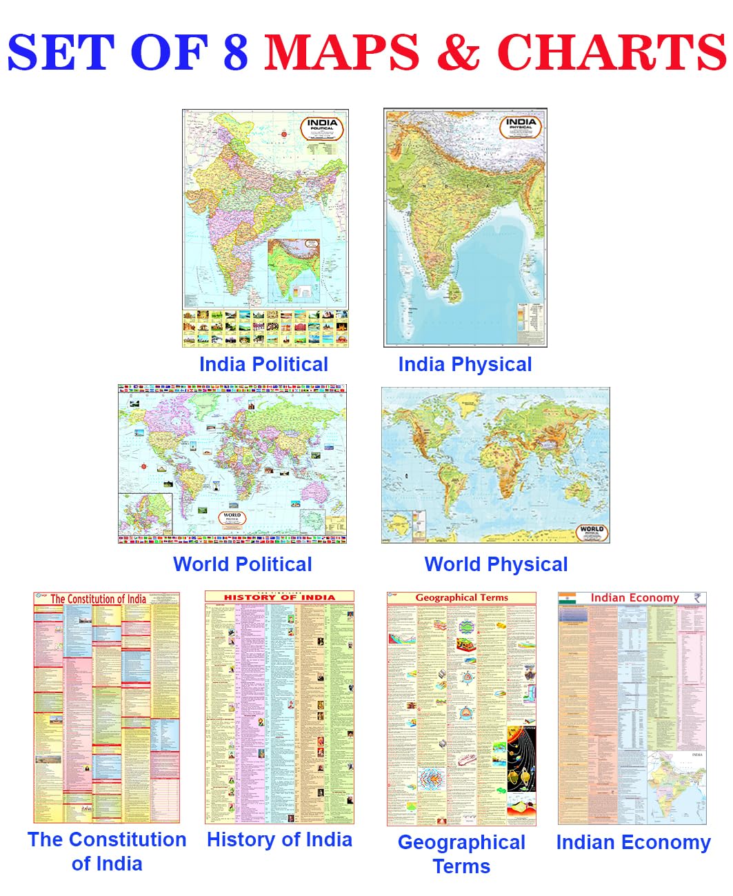 World & India Map (Both Political & Physical) with Constitution of India, Indian History, Indian Economy & Geographical Terms Ch