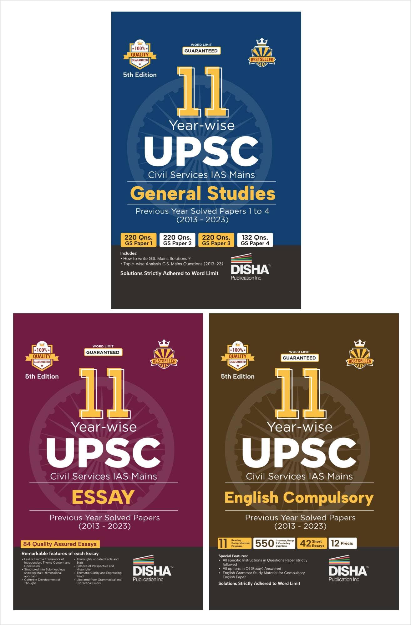 Combo (Set Of 3 Books) 11 YearWise Upsc Civil Services Ias Mains General Studies (Papers 1  4) + Essay + Compulsory English Pr