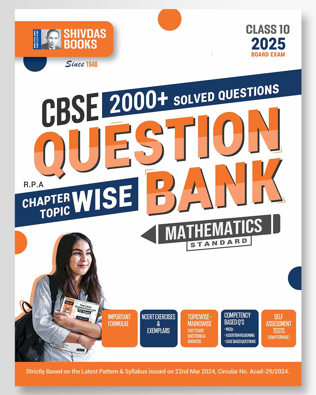 Shivdas CBSE Class 10 Mathematics Standard Chapterwise Solved Question Bank Including CBQs for 2024 Board Exam