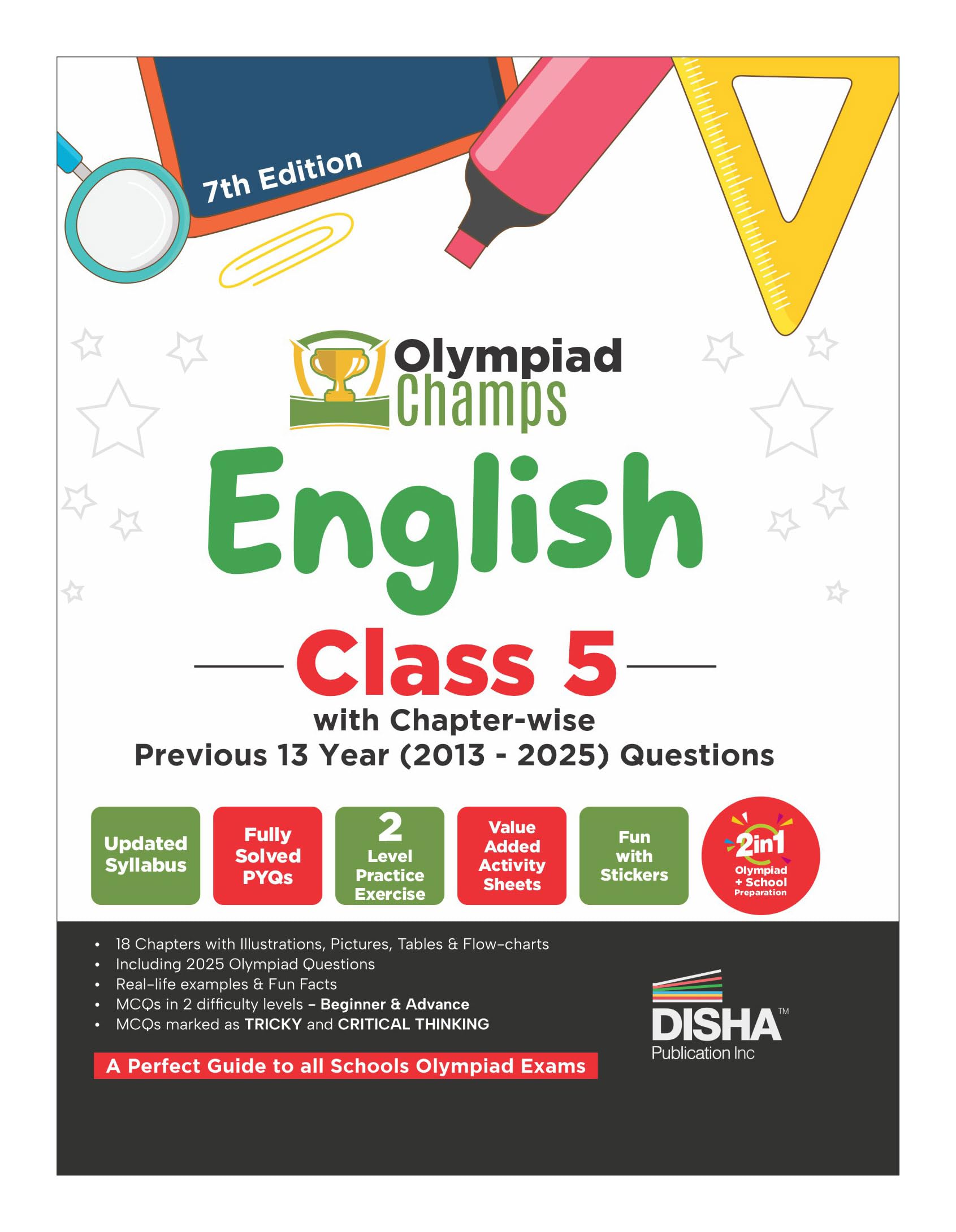 Disha Olympiad Champs English Class 5 With ChapterWise Previous 13 Year (2013  2025) Questions 7Th Edn | 2026  27 Exam | Comp