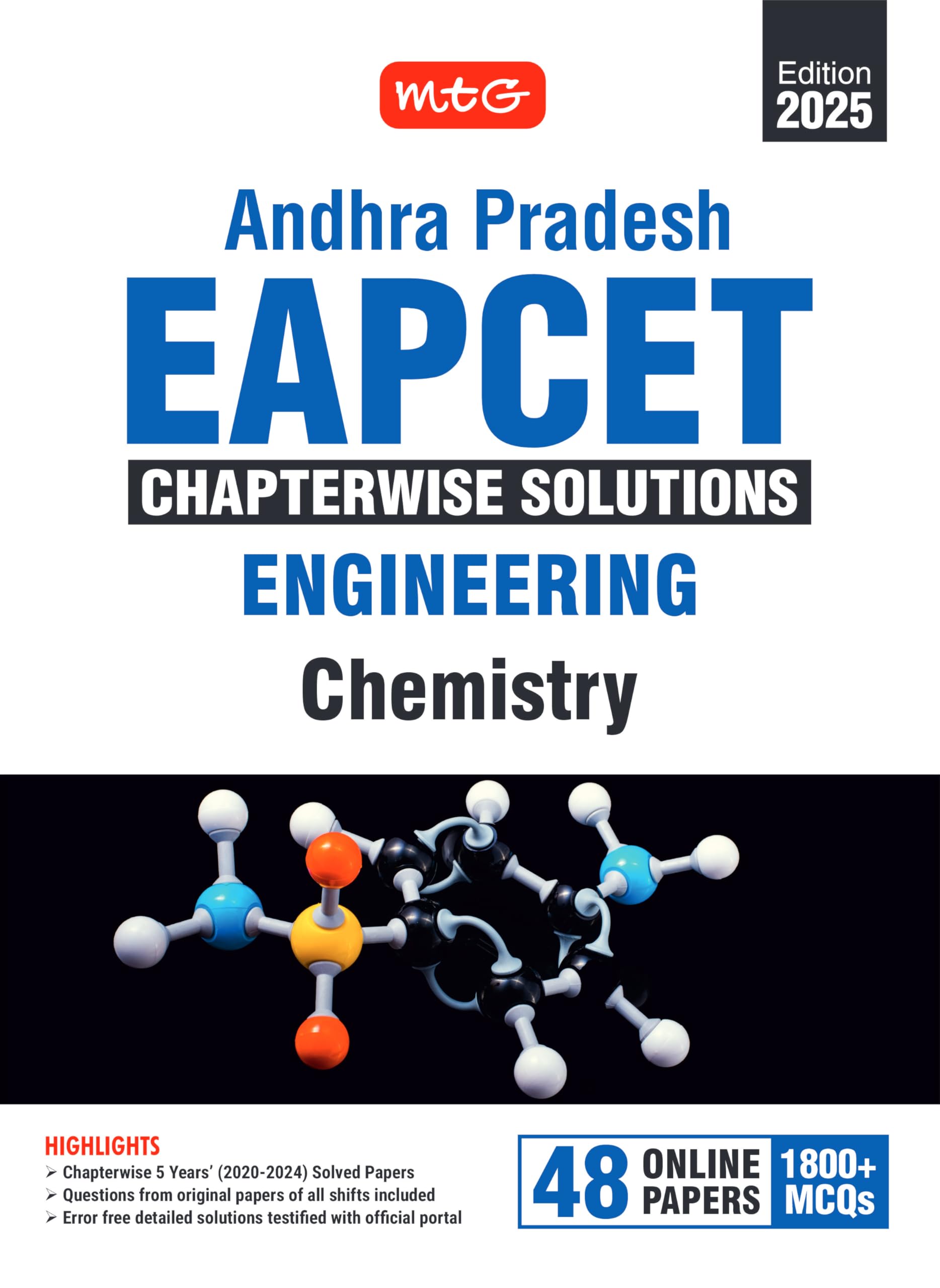 MTG Andhra Pradesh EAPCET Chapterwise Previous Years (20202024) Solved Question Papers Chemistry Book | 1800+ MCQs with Detaile