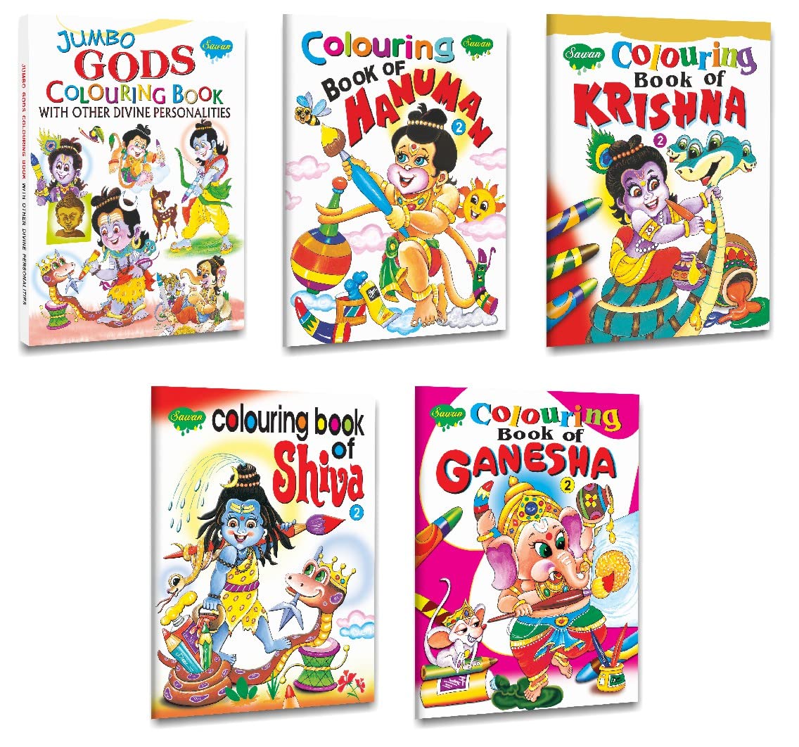 Jumbo Gods Colouring Books With Other Divine Personalities And God Colouring Books Hanuman2, Krishna2, Shiva2, Ganesha2 | Pa