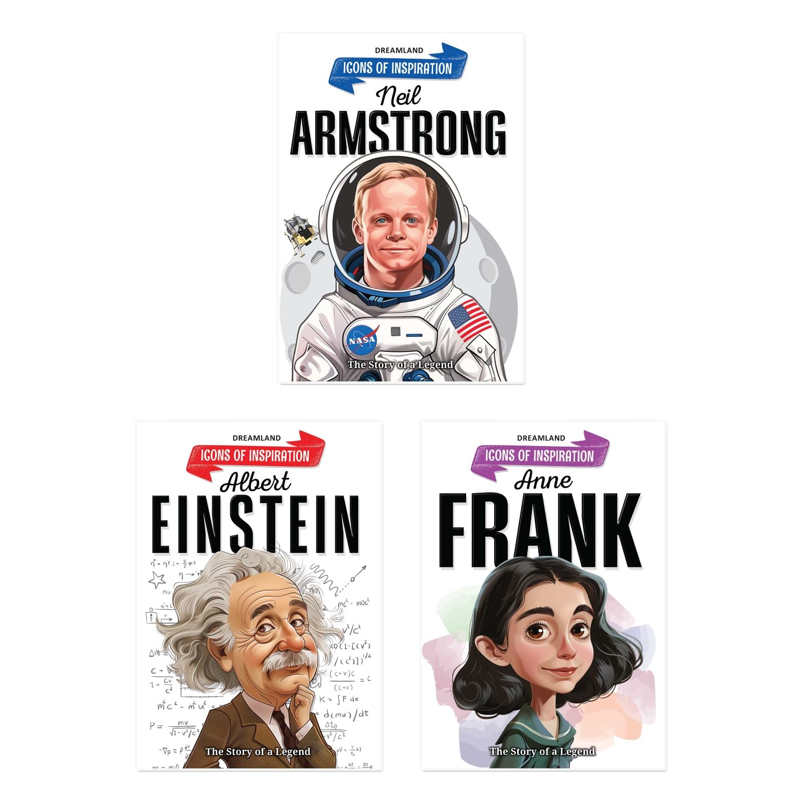 Icons of Inspiration Illustrated Biography Combo Pack (Set of 3 Books) for Kids Age 6  12 Years (Neil Armstrong, Anne Frank, Al