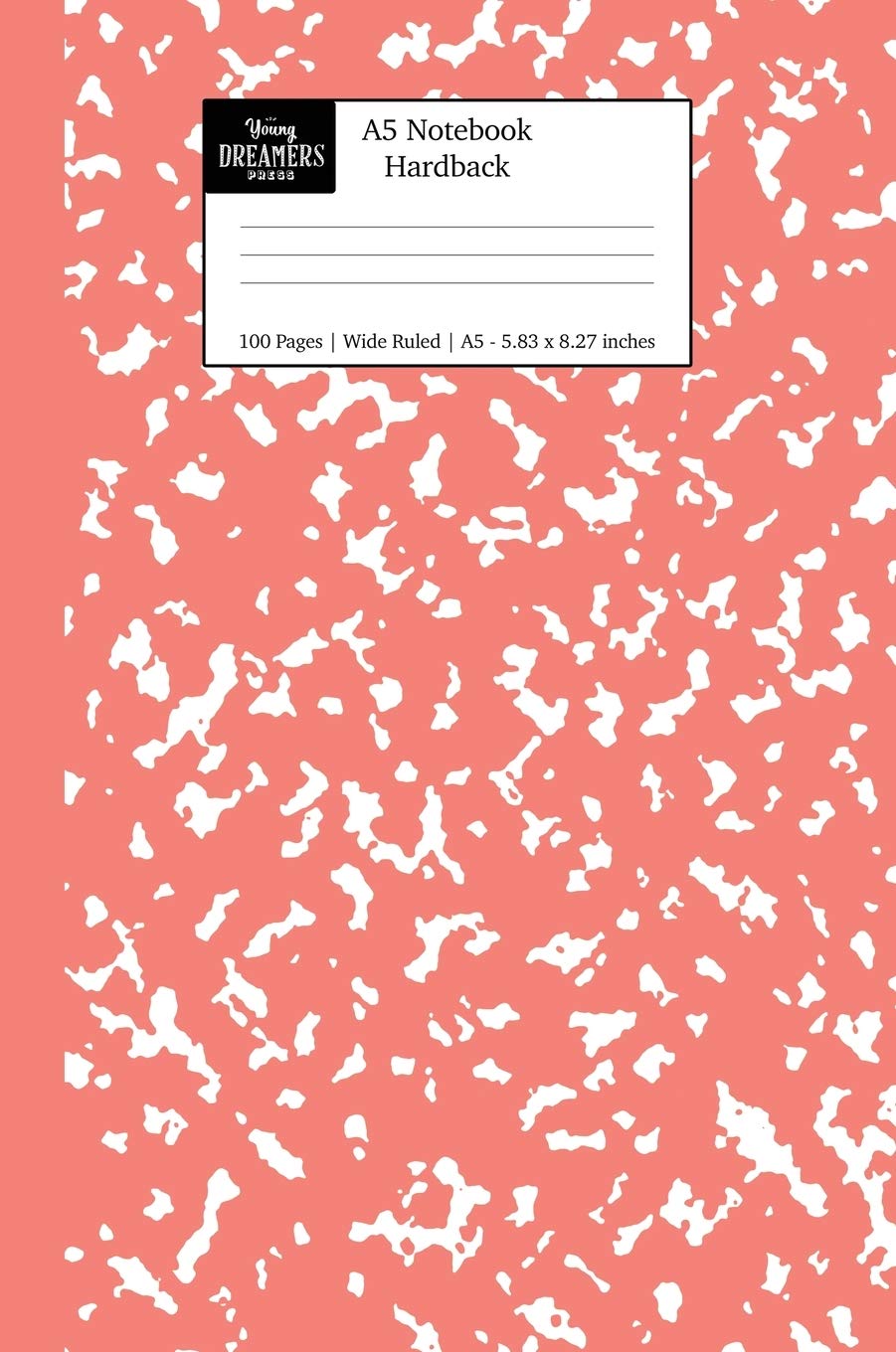 A5 Notebook Hardback: Coral Pink Marble Wide Rule Journal (A5 Lined Hardback Books)