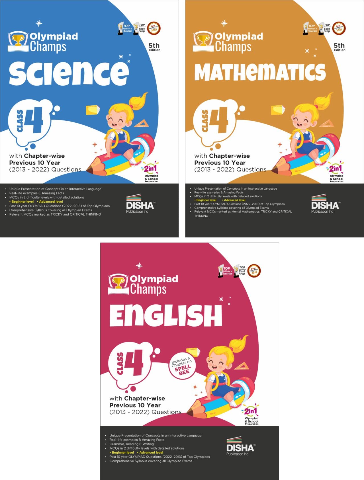 Olympiad Champs Science, Mathematics, English Class 4 With Past Questions 5Th Edition (Set Of 3 Books) Disha Experts