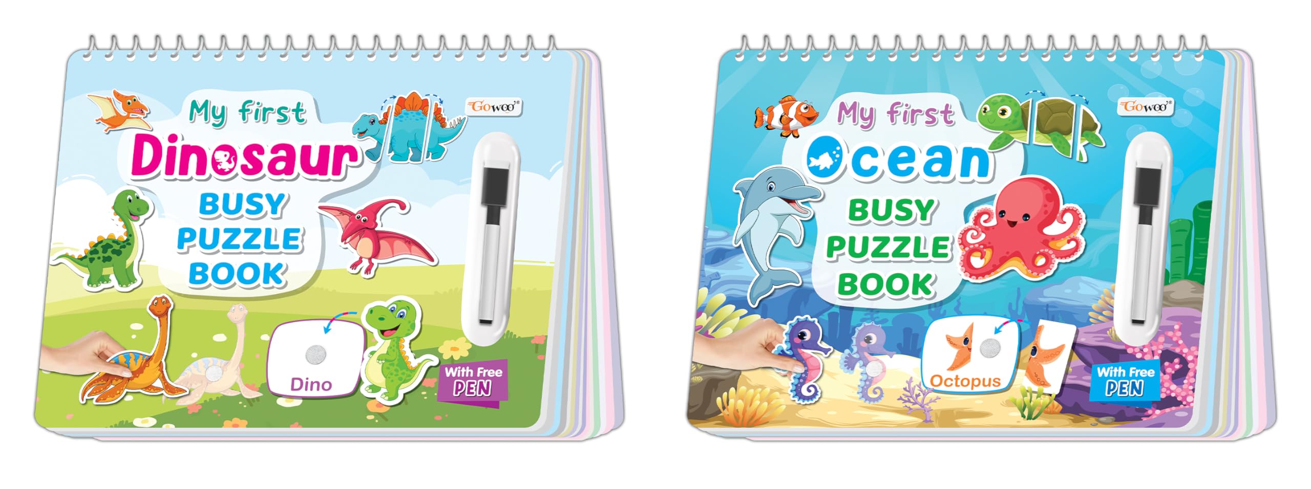 My First Dinosaur and Ocean Busy Puzzle Book : Sticker Activities book for Toddlers, Learning book for Binder Activity, Spiral B