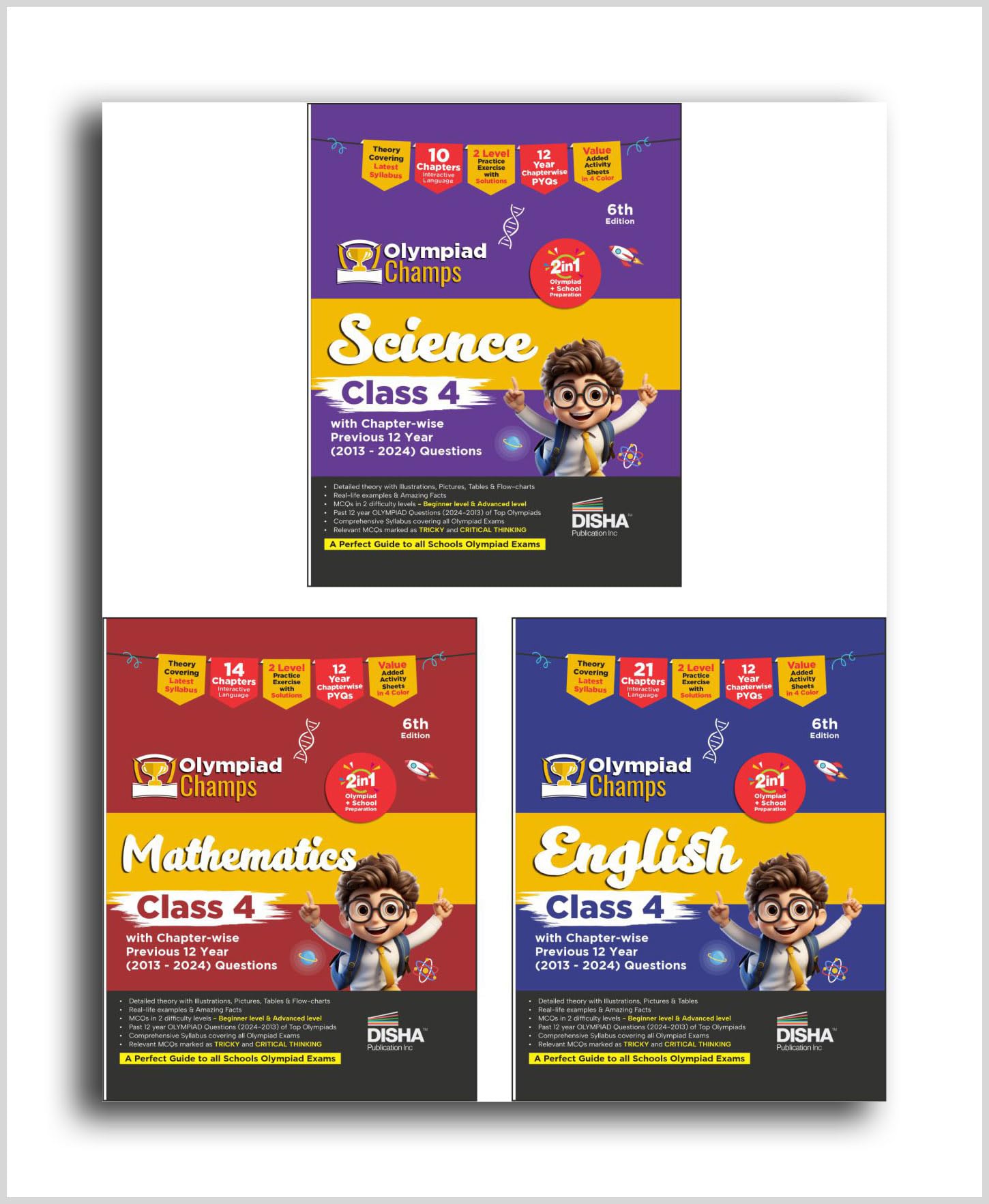 Disha Combo Class 4 (Set Of 3 Books) Olympiad Champs Science, Mathematics & English With Past Questions 6Th Edition