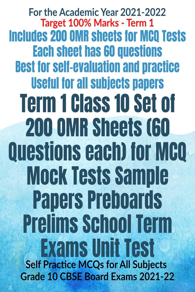 Term 1 Class 10 Set of 200 OMR Sheets (60 Questions each) for MCQ Mock Tests Sample Papers Preboards Prelims School Term Exams U