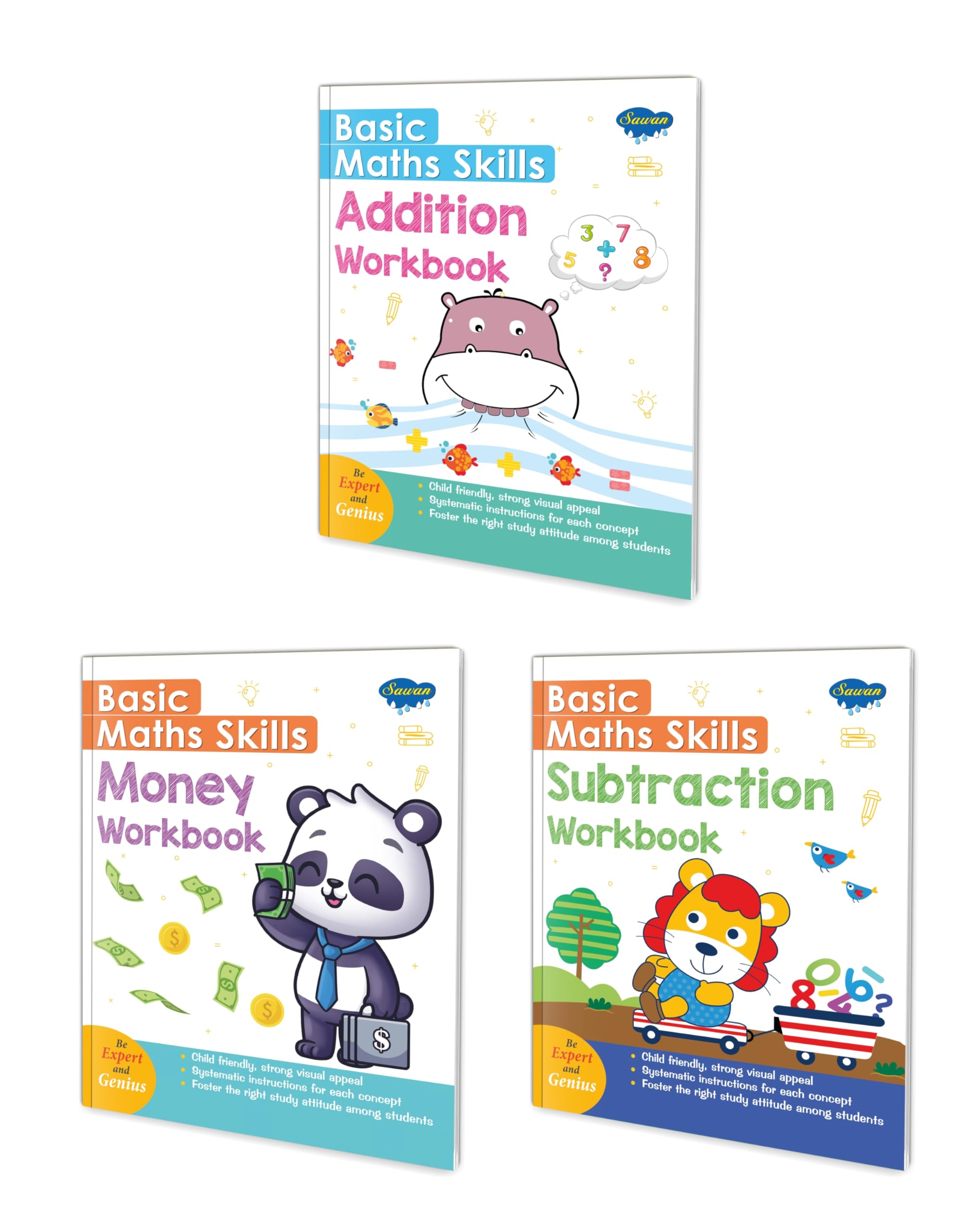Basic maths skills workbook | set of 3 books | Addition, Subtraction, Money | Math Magic Extravaganza: Addition, Subtraction, M
